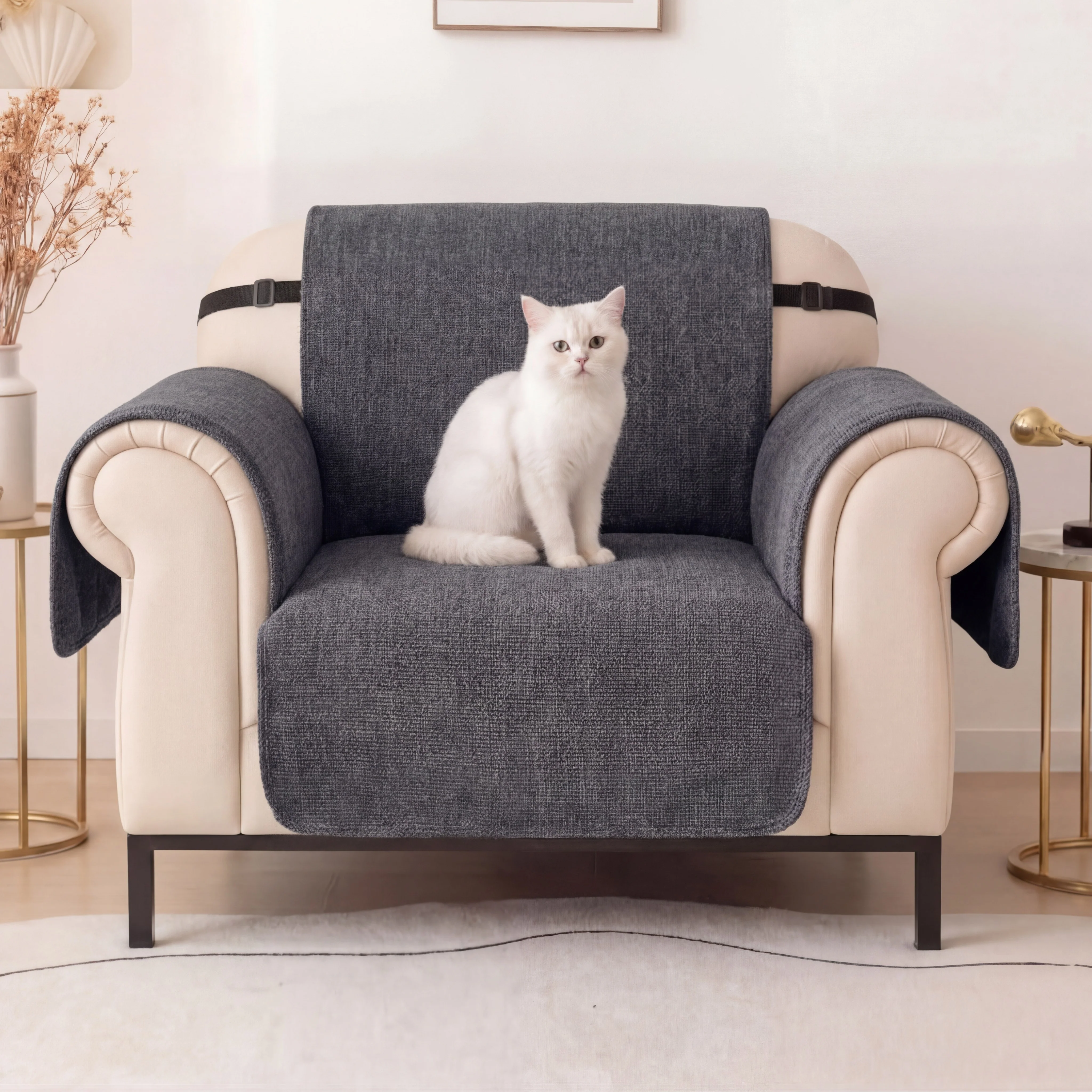 One-Piece Chenille Scratch-Resistant Durable Water-Repellent Non-Slip Recliner Chair Covers