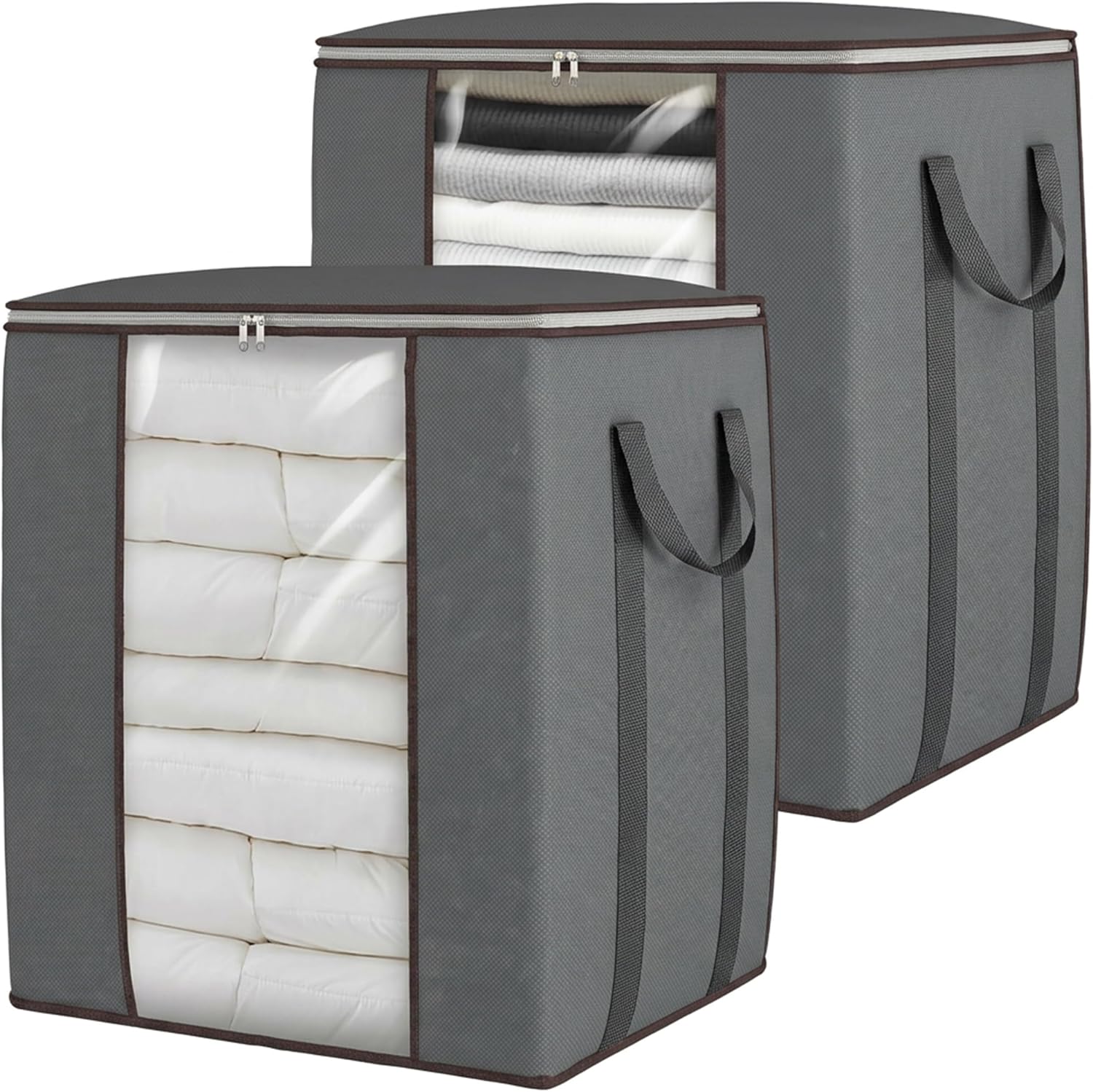 Comforter Storage Bags 120L for Blankets, Clothes, Bedding, Sheets 2 Pack Grey