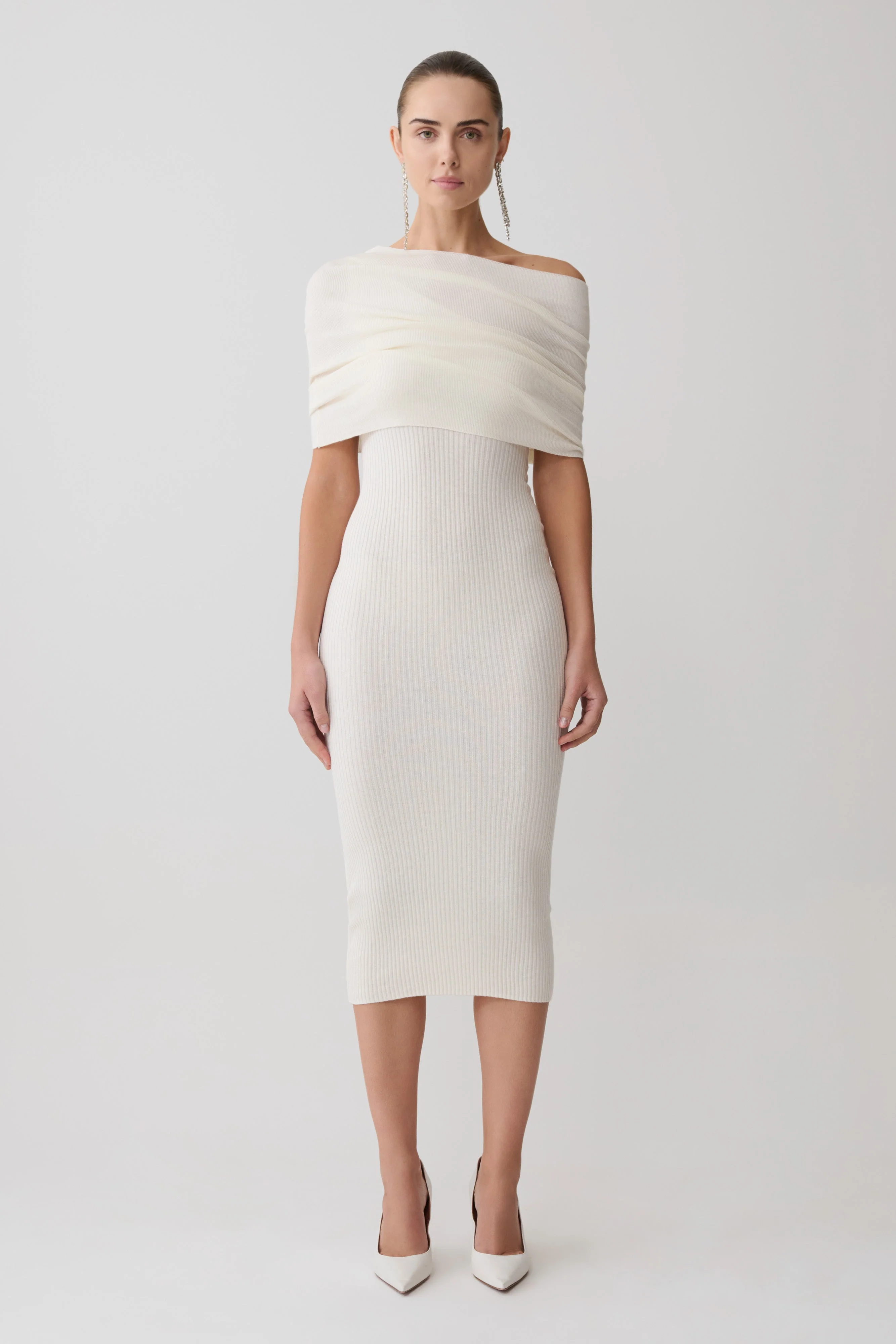 Zandie Cashmere Blend Knit Midi Dress - Ivory