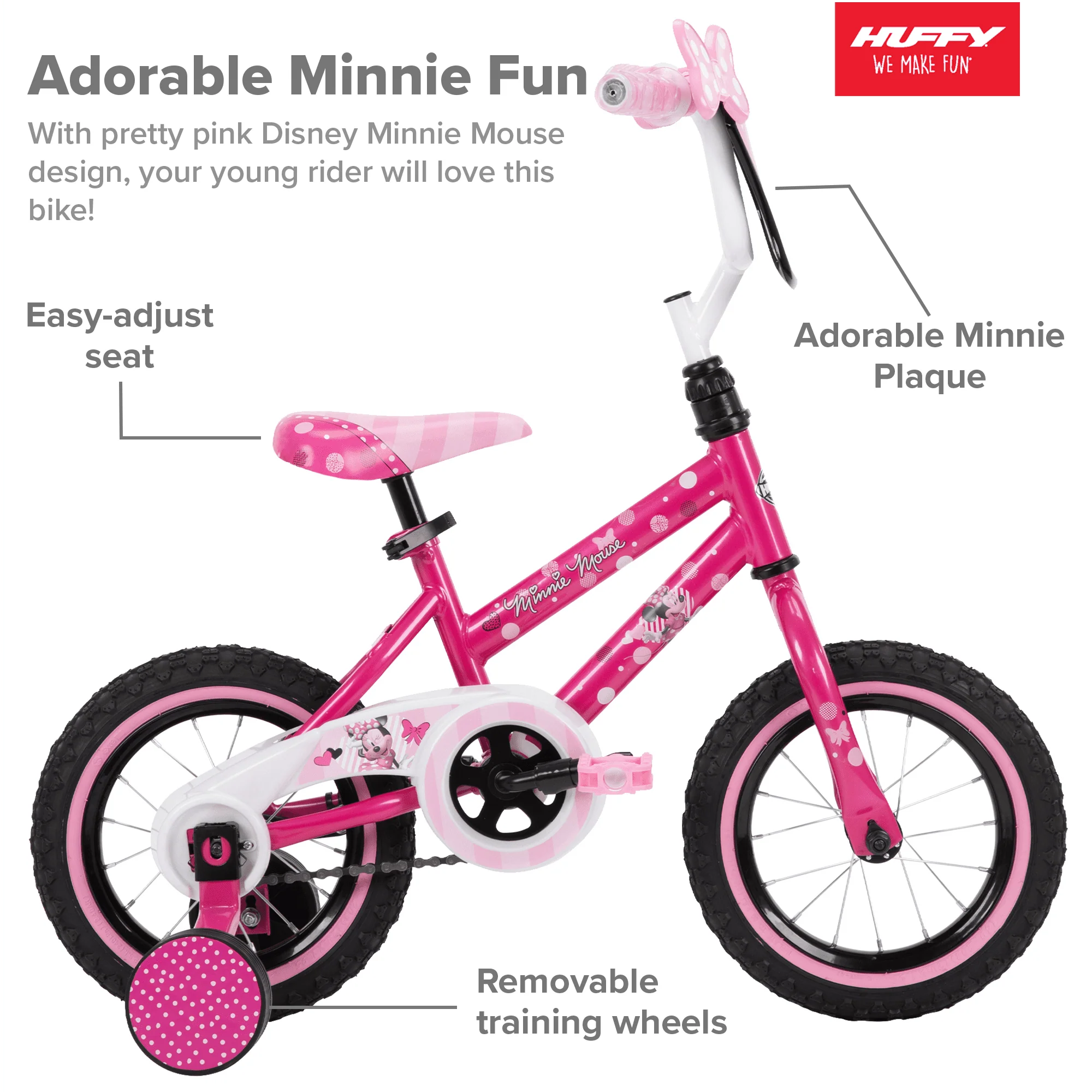12 in. Minnie Mouse Bike with Training-Wheels for Girl's, Pink by - Image 3