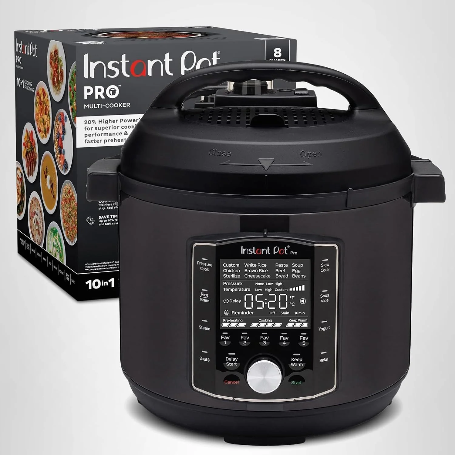 Instant Pot Pro (8 L) 10 en 1 : autocuiseur, mijoteuse, cuiseur à riz/céréales, cuiseur vapeur, fonction sauté