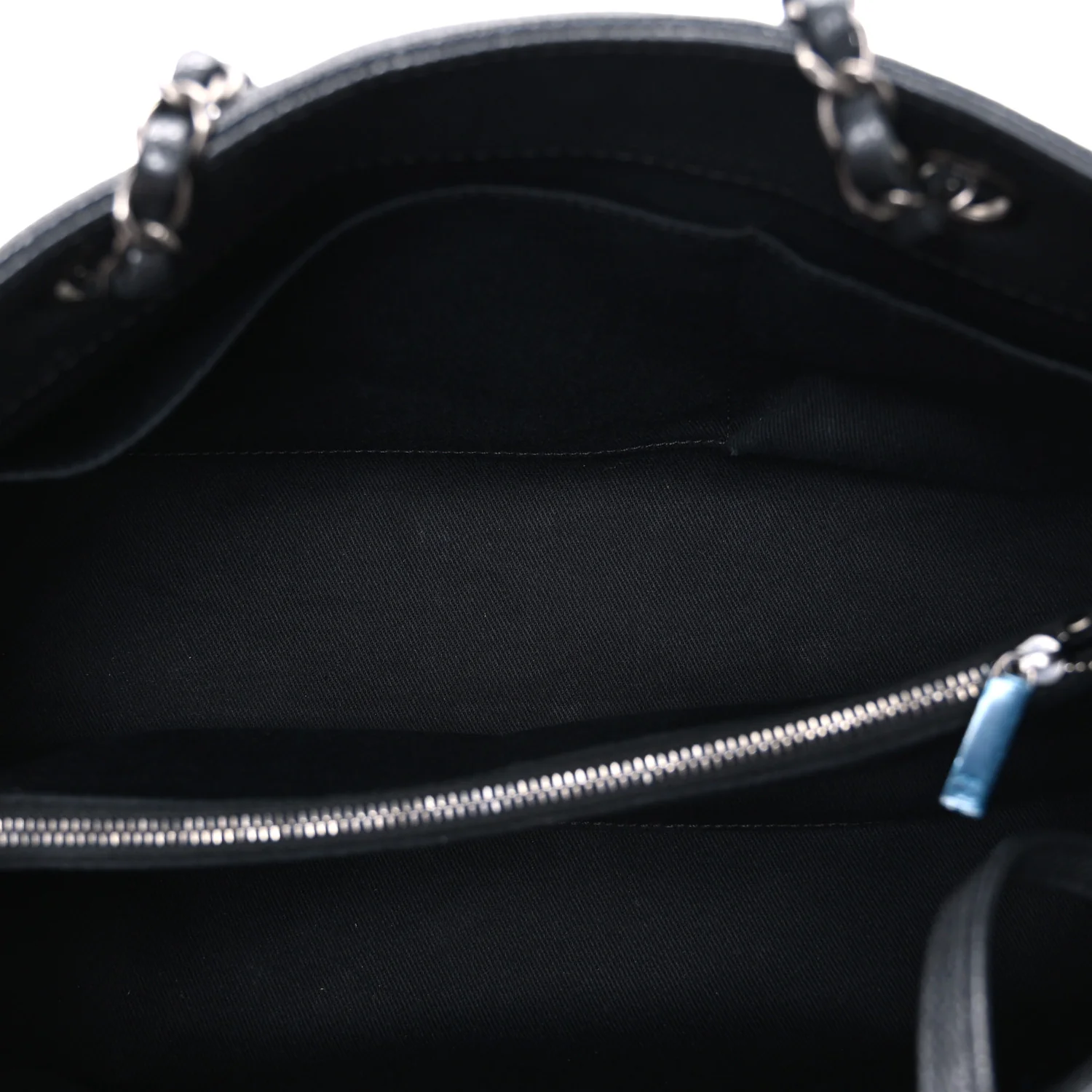 Metallic Grained Calfskin Medium Woven Chain Shopping Bag Black