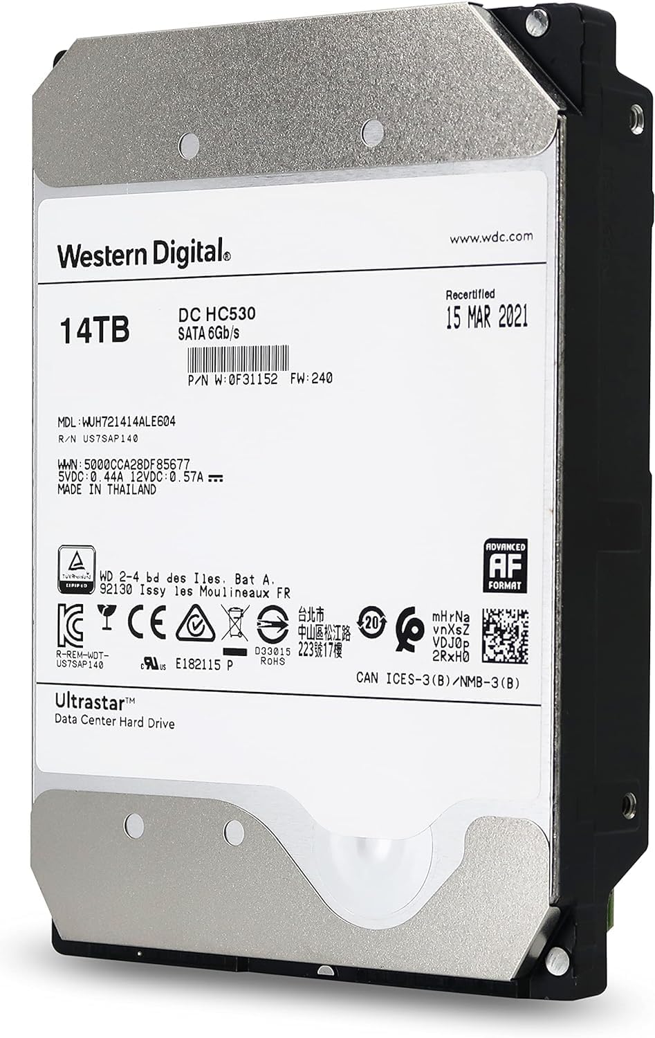 HGST WD Ultrastar DC HC530 14TB SATA 6Gb/s 3.5-Inch Data Center HDD - WUH721414ALE604 0F31152 (Renewed)