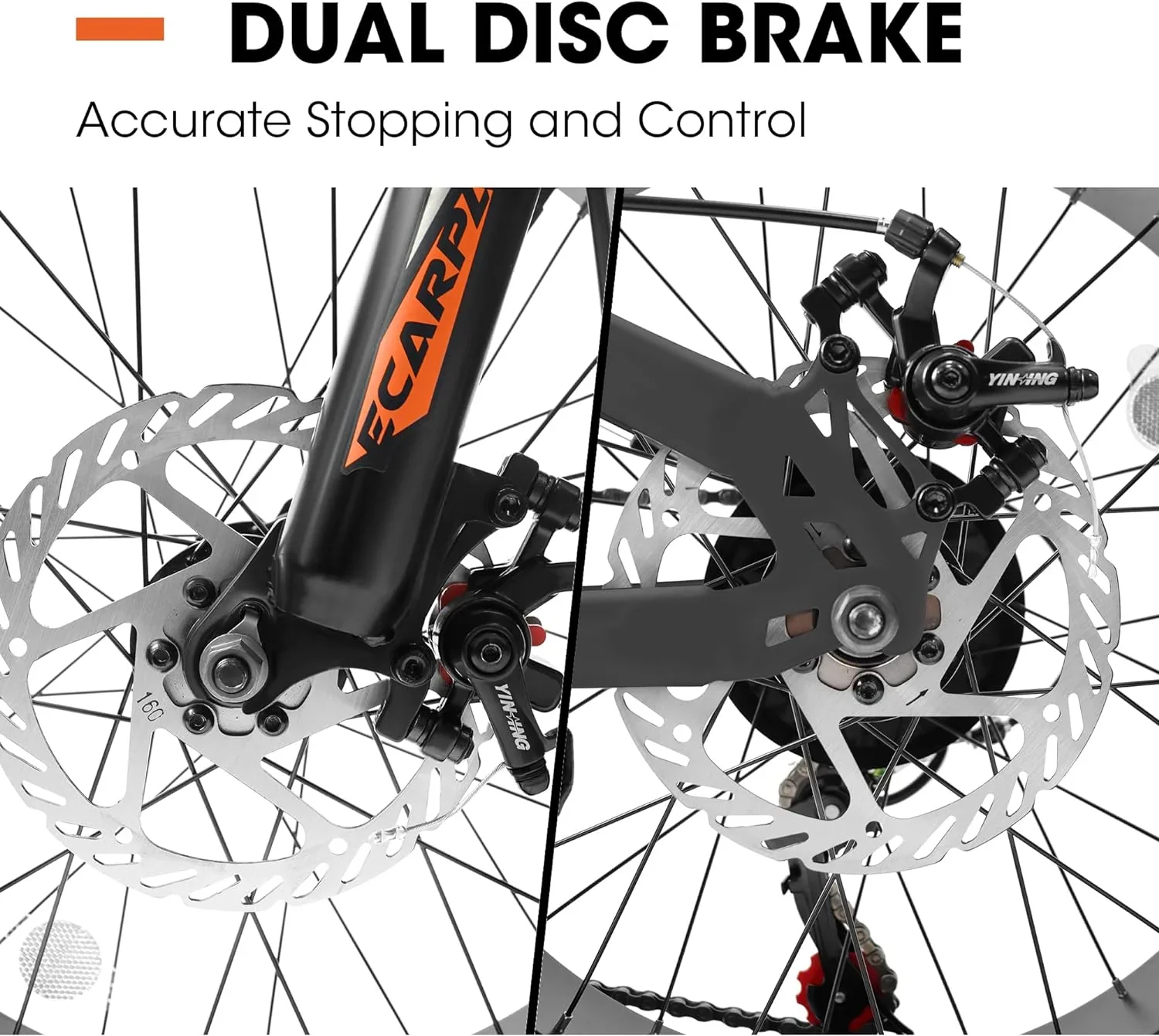 20 Inch Mountain Bike for 7-15 Years Old, 7 Speed Kids Bike with High Carbon Steel Frame, Fat Tire and Dual Disc Brake, Front Suspension Mountain Bicycle Gift for Boys Girls, Grey-Orange