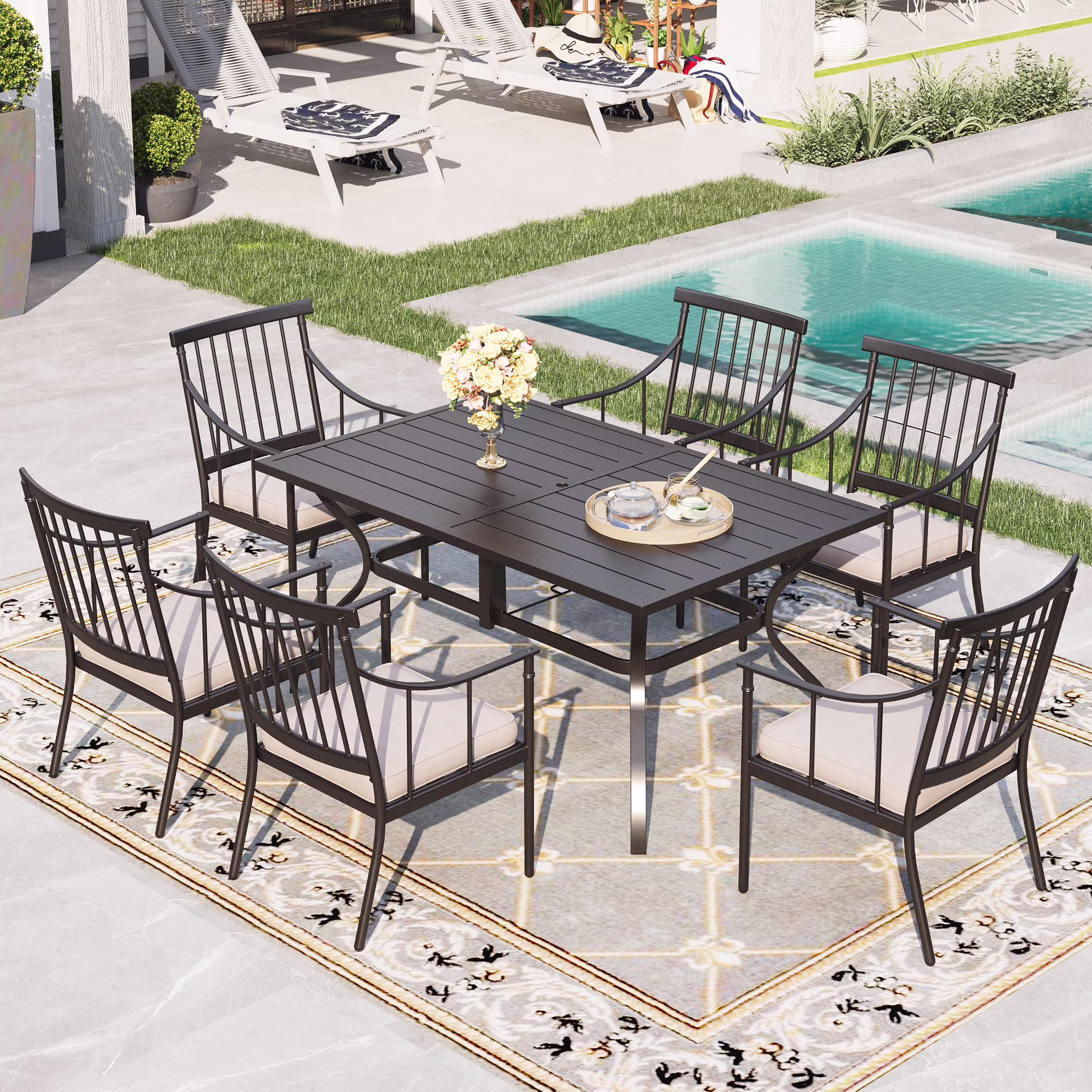 5-Piece Outdoor Patio Dining Set Metal Padded Chairs and Table Set(4 Seat-37" Square Table) - Image 3