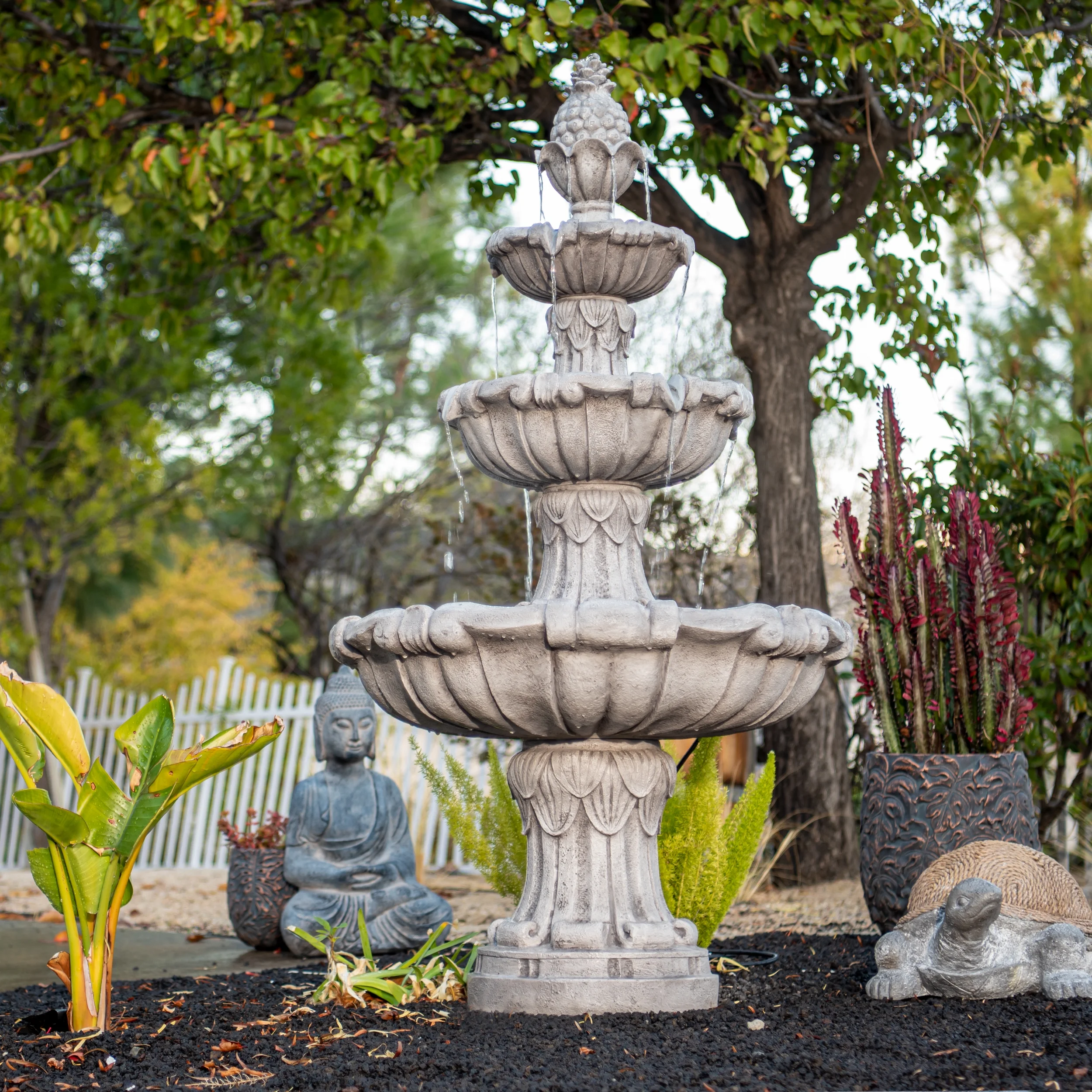 58 3" 3 Tier Outdoor Freestanding Water Fountain Classic Leaf Design, Gray Resin, Large Bird Bath with Pump Ideal for Yard, Lawn and Garden, Porch Décor Image 10