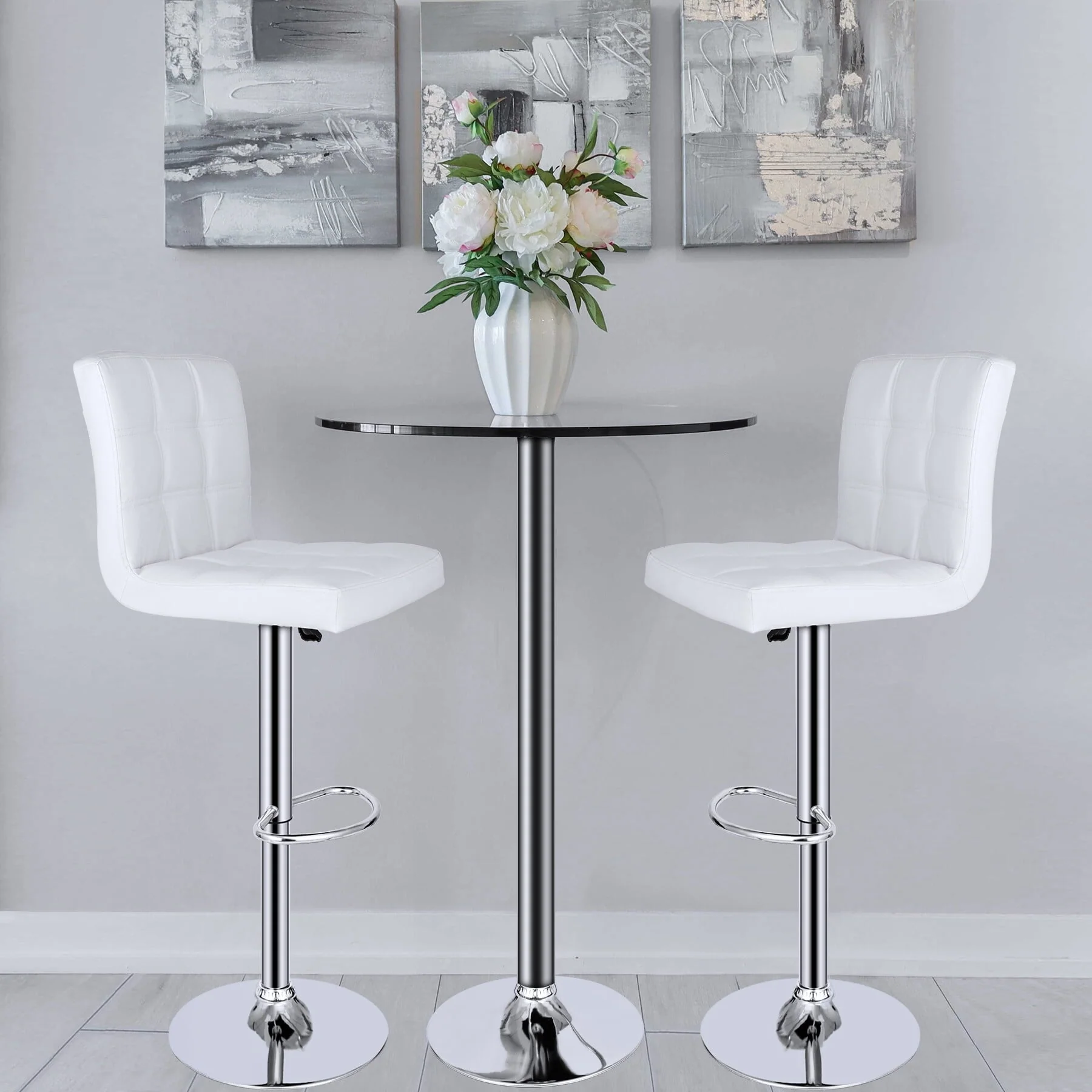 ZenSports Set of 2 Height Adjustable Swivel Bar Stool PU Leather Kitchen Counter Stool W/Back, White(2/Black)