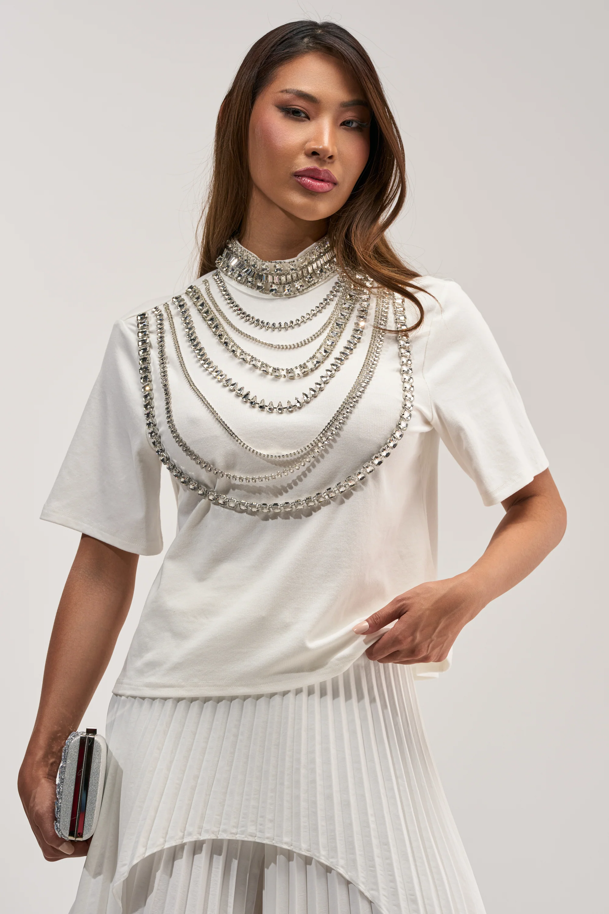 ROYALTY RHINESTONE TEE IN WHITE - Akira Store