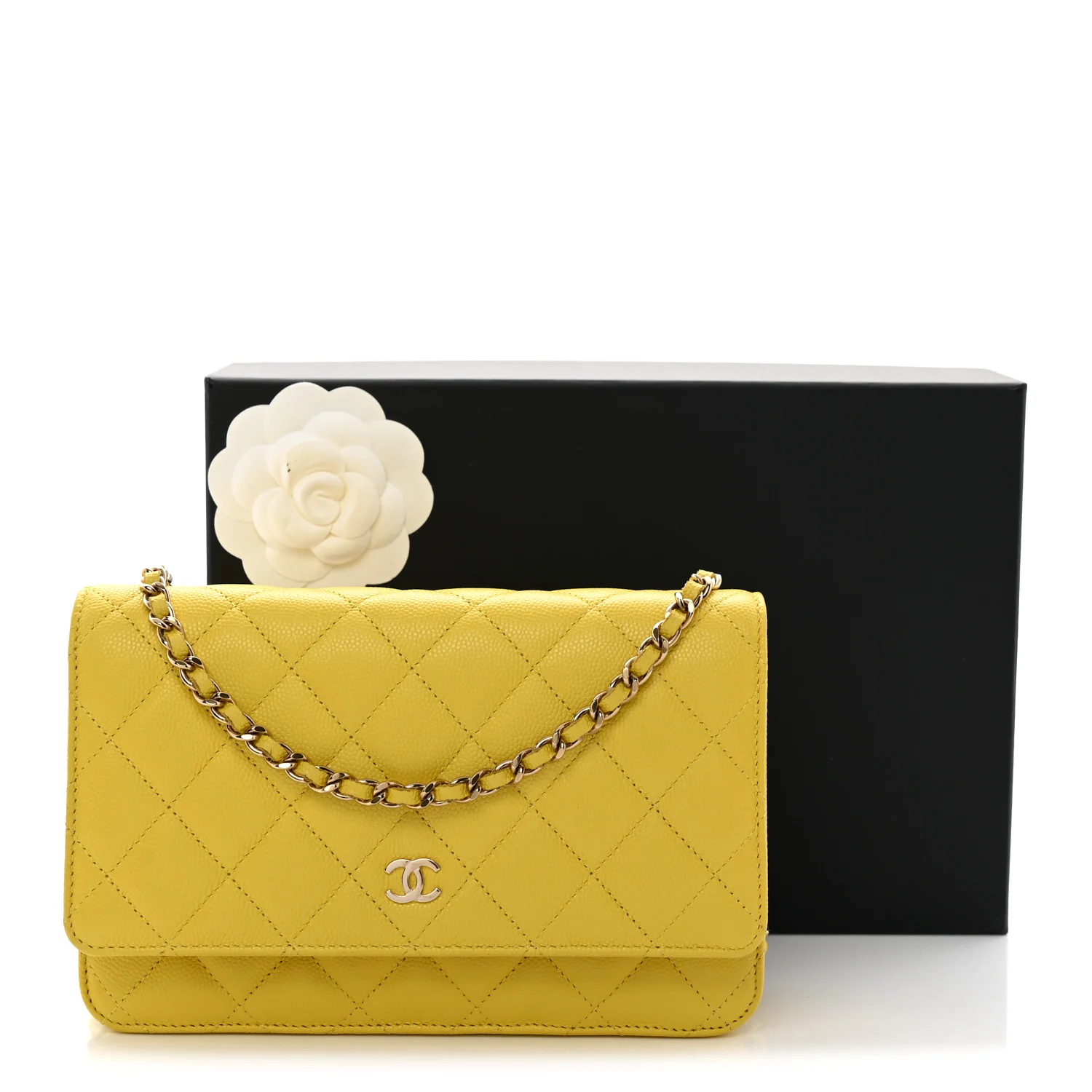 Caviar Quilted Wallet on Chain WOC Yellow