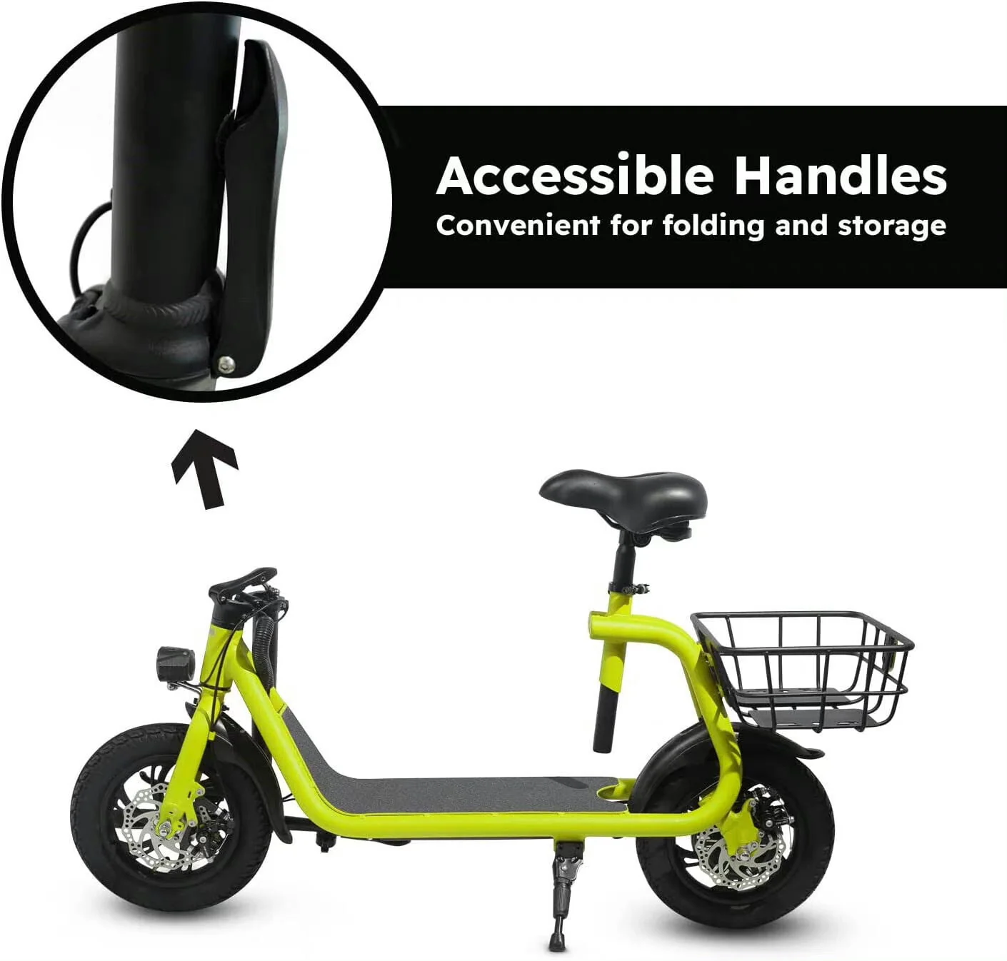 Electric Scooter Ebike, 450W 36V 12.5 Miles Long-range Battery Foldable Easy Carry Portable Design, Adult Electric Bicycle Scooter Up to 15.5 mph Commuter Scooter, 12 in Tires Off-Road, Yellow - Image 5
