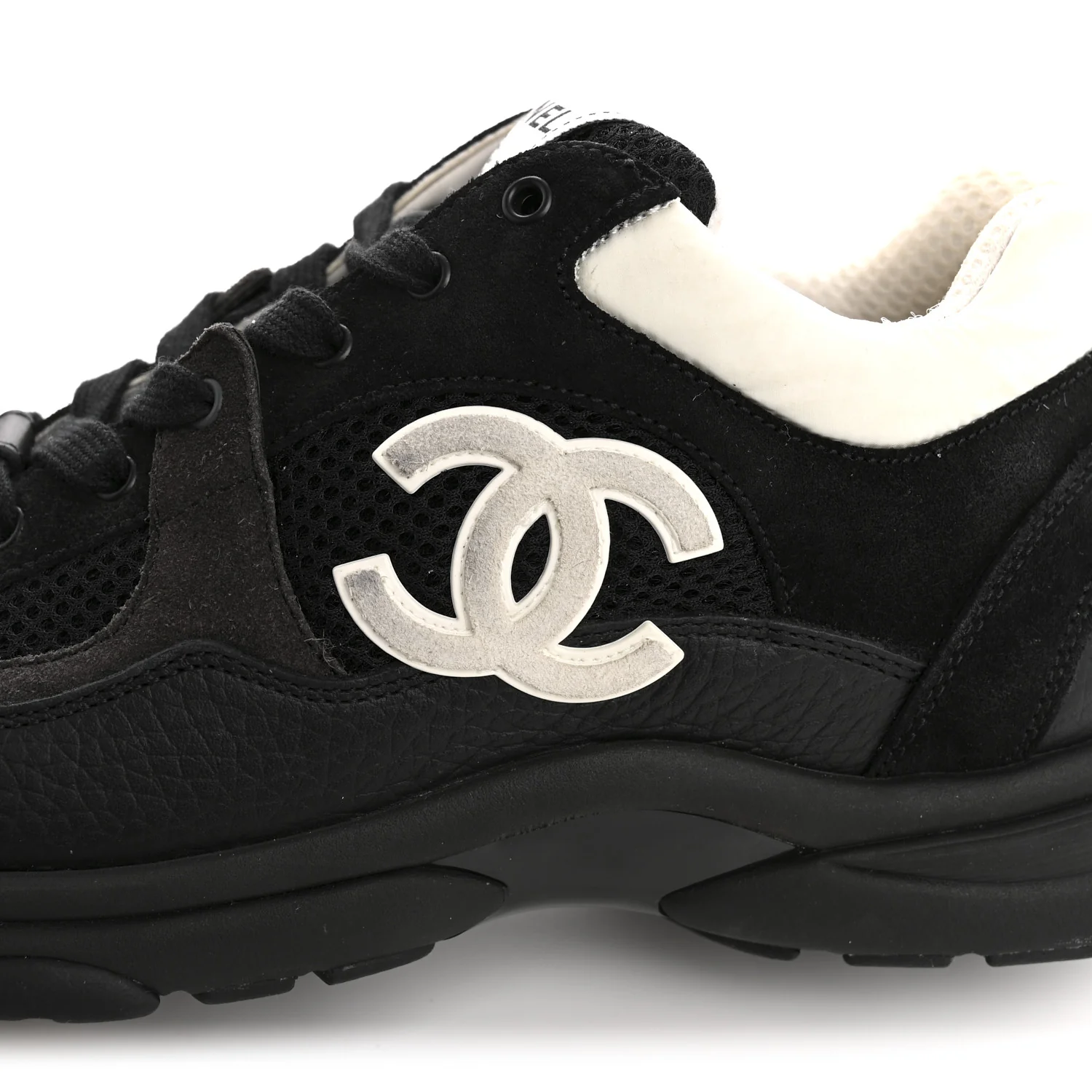 Mesh Suede Grained Calfskin Womens CC Sneakers 39.5 Black White