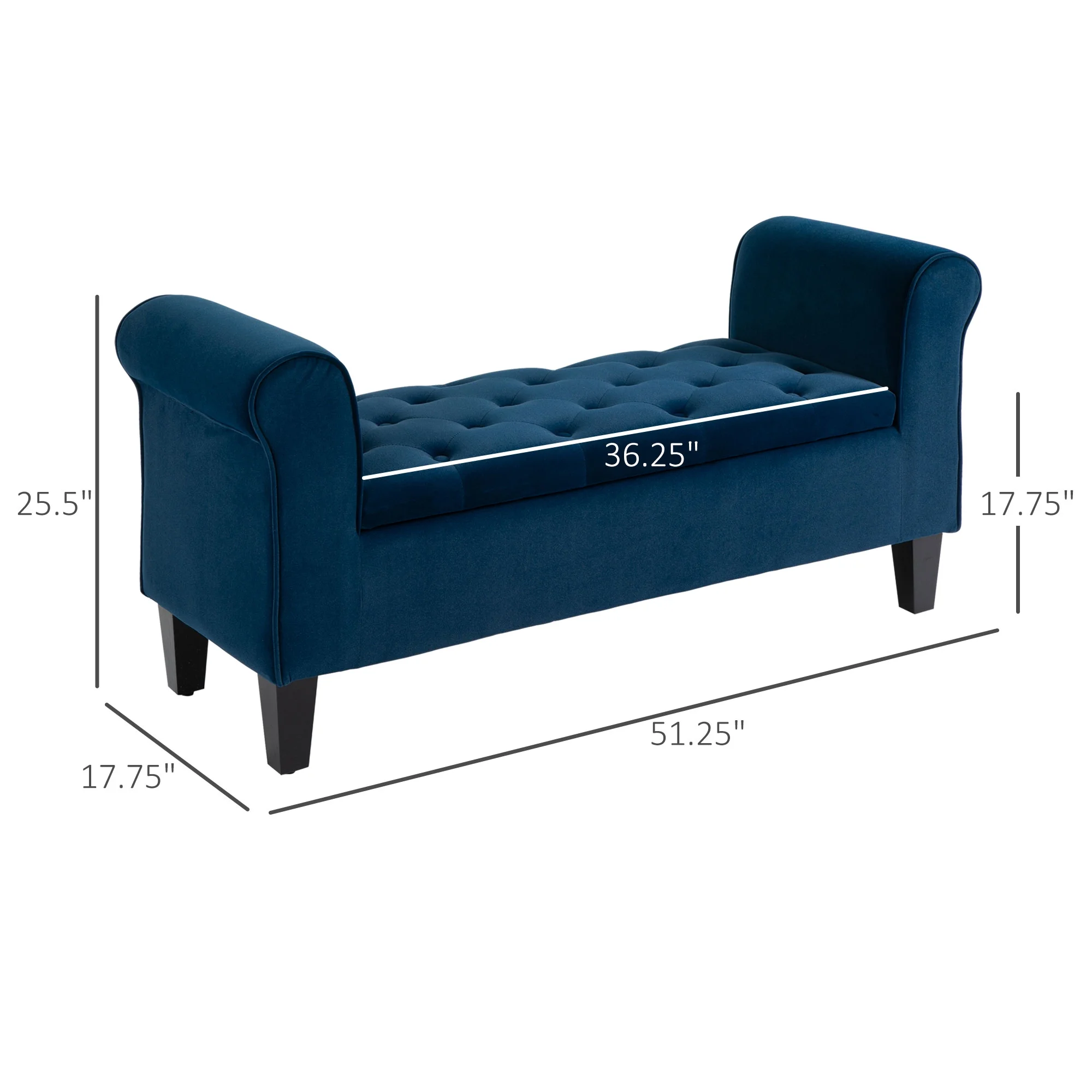 HOMCOM Button-Tufted Storage Ottoman Bench, Upholstered Bench with Rolled Armrests for Living Room or Hallway, Blue(Blue)