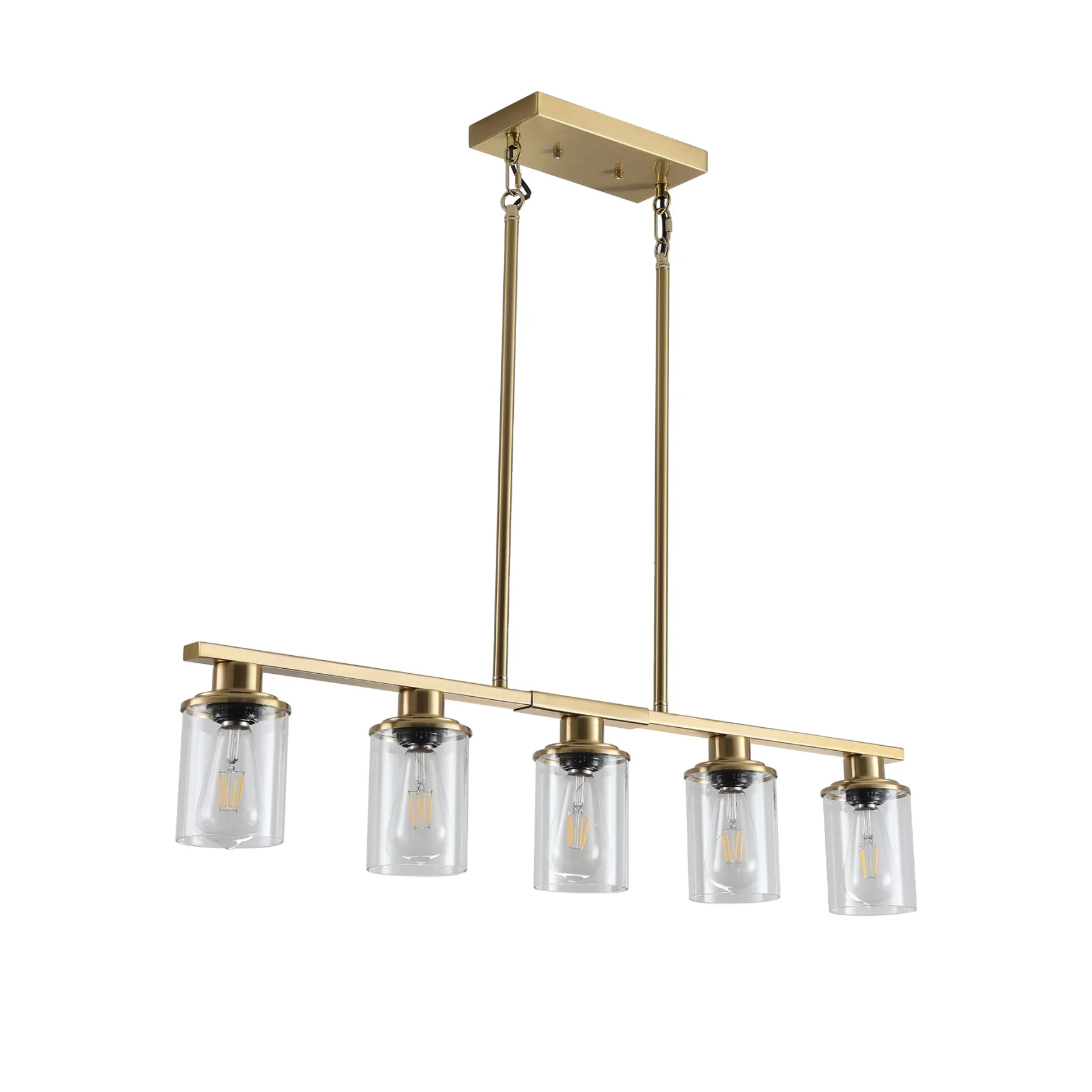 5-Light Kitchen Island Pendant Light, Farmhouse Industrial Chandeliers with Two Metal Rod Supports, Rectangular Island Lights for Kitchen, Living Room, Walnut/Black