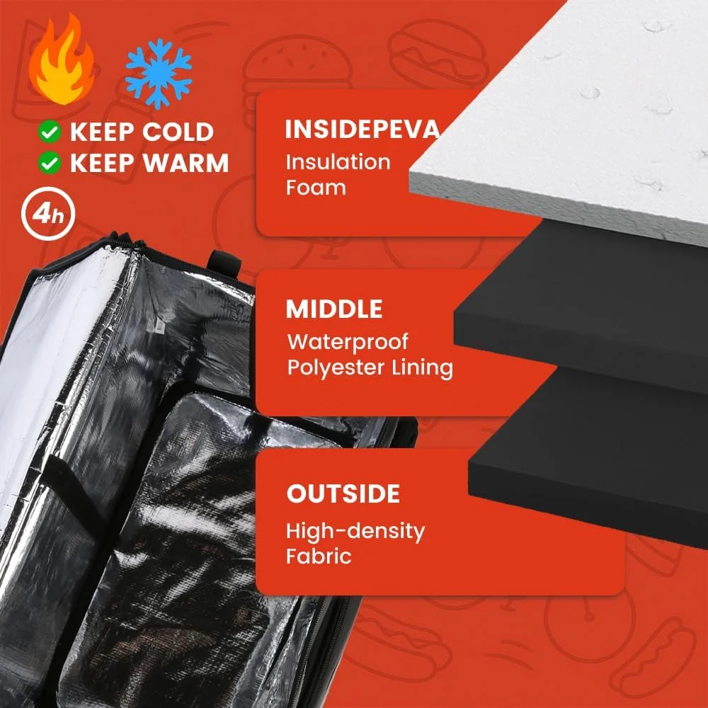 Large Insulated Food Delivery Bag, Expandable Cooler Backpack for Doordash Uber Eats, Reflective Strip Cup Holders, Reusable Pizza Carrier with Hand Straps, Bike Motorcycle Use - Image 4