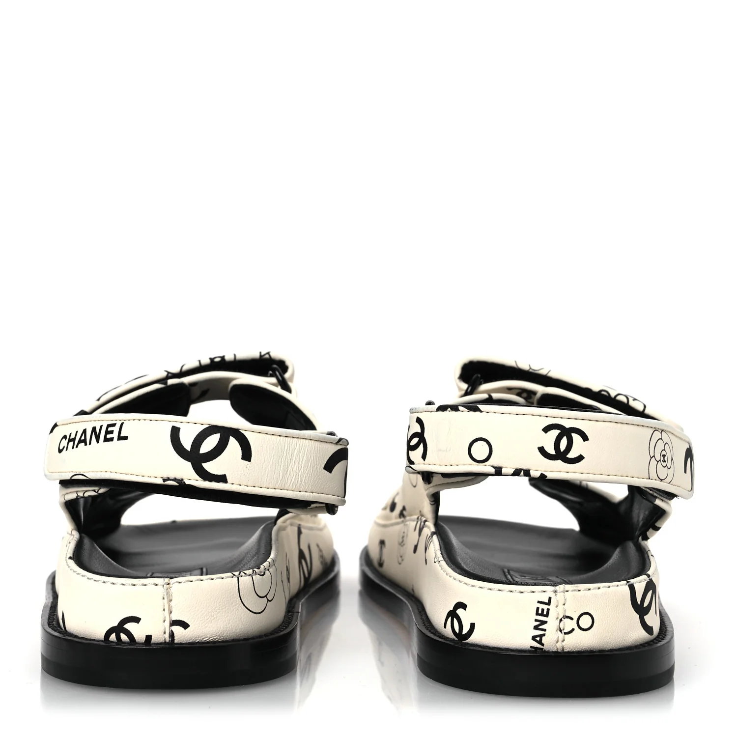 Lambskin Printed CC Velcro Dad Sandals 37.5 White Black
