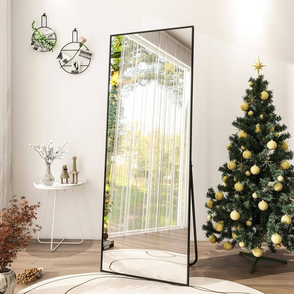 XRAMFY 21 in. W x 63 in. H Rectangular Black Aluminum Alloy Framed Full Length Mirror Standing Floor Mirror