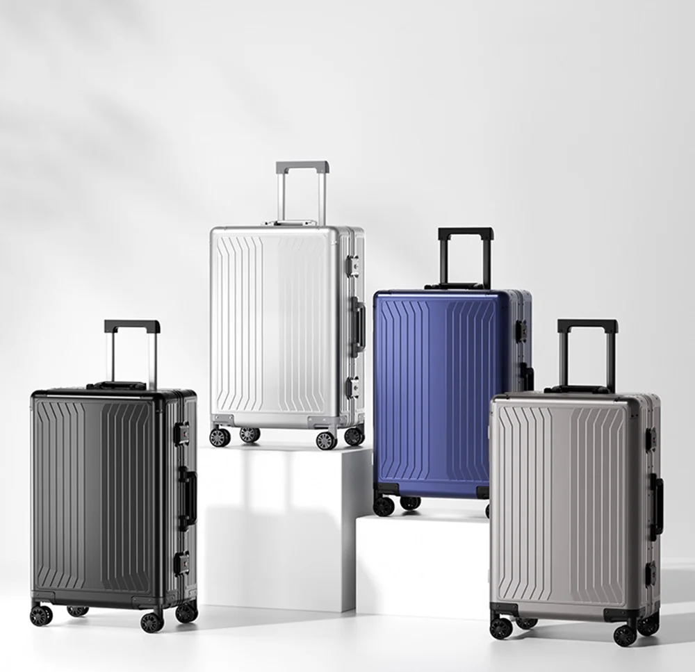All Aluminum Magnesium Hardshell Carry on Luggage with Wheels, Modern Zipperless Hardshell Checked Luggage with TSA Lock, Airline Approved Metal Suitcase Travel Metal Rolling Luggage