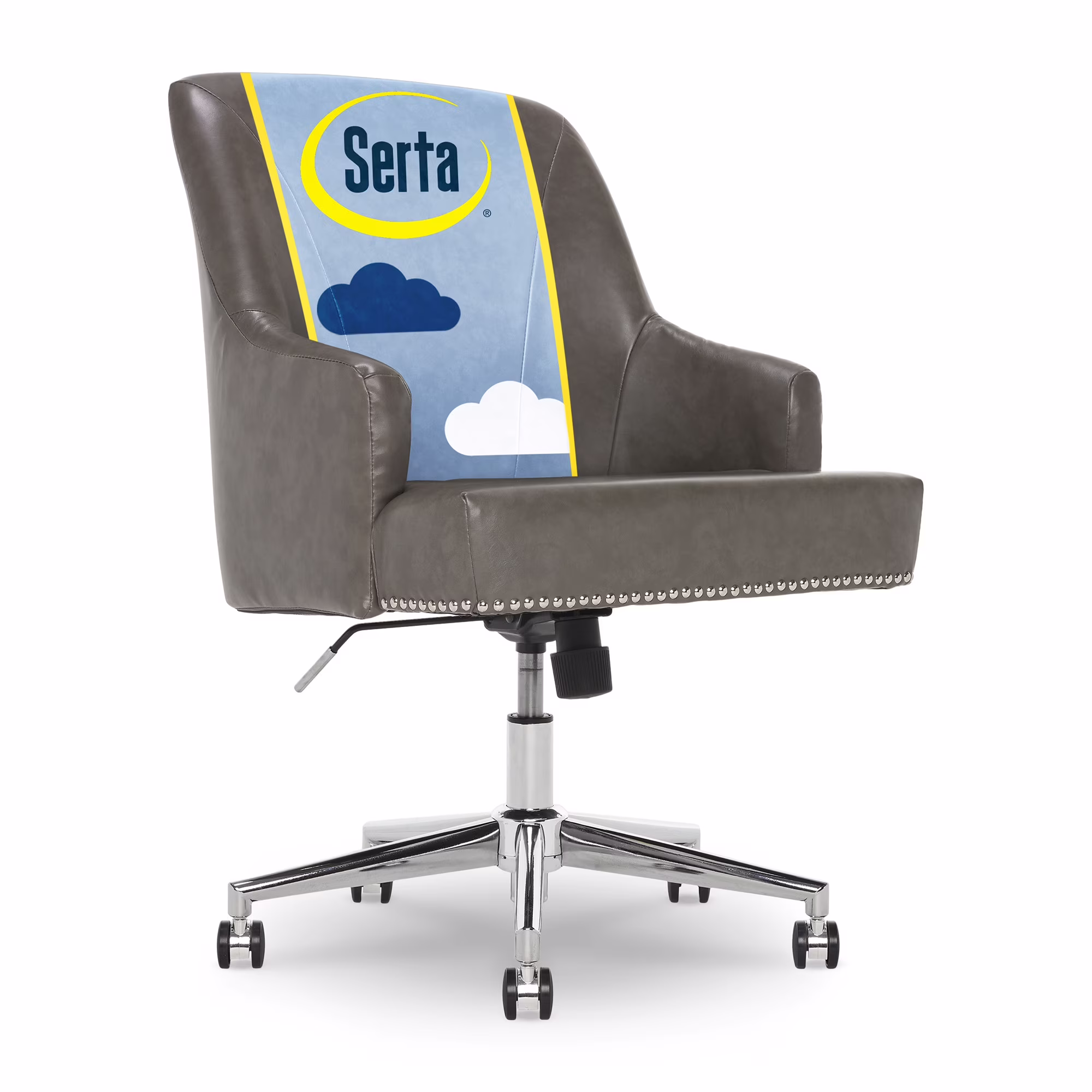 Leighton Home Office Desk Chair Chrome Nailheads Twill Fabric Lilac Purple(Lilac Fabric) - Image 7