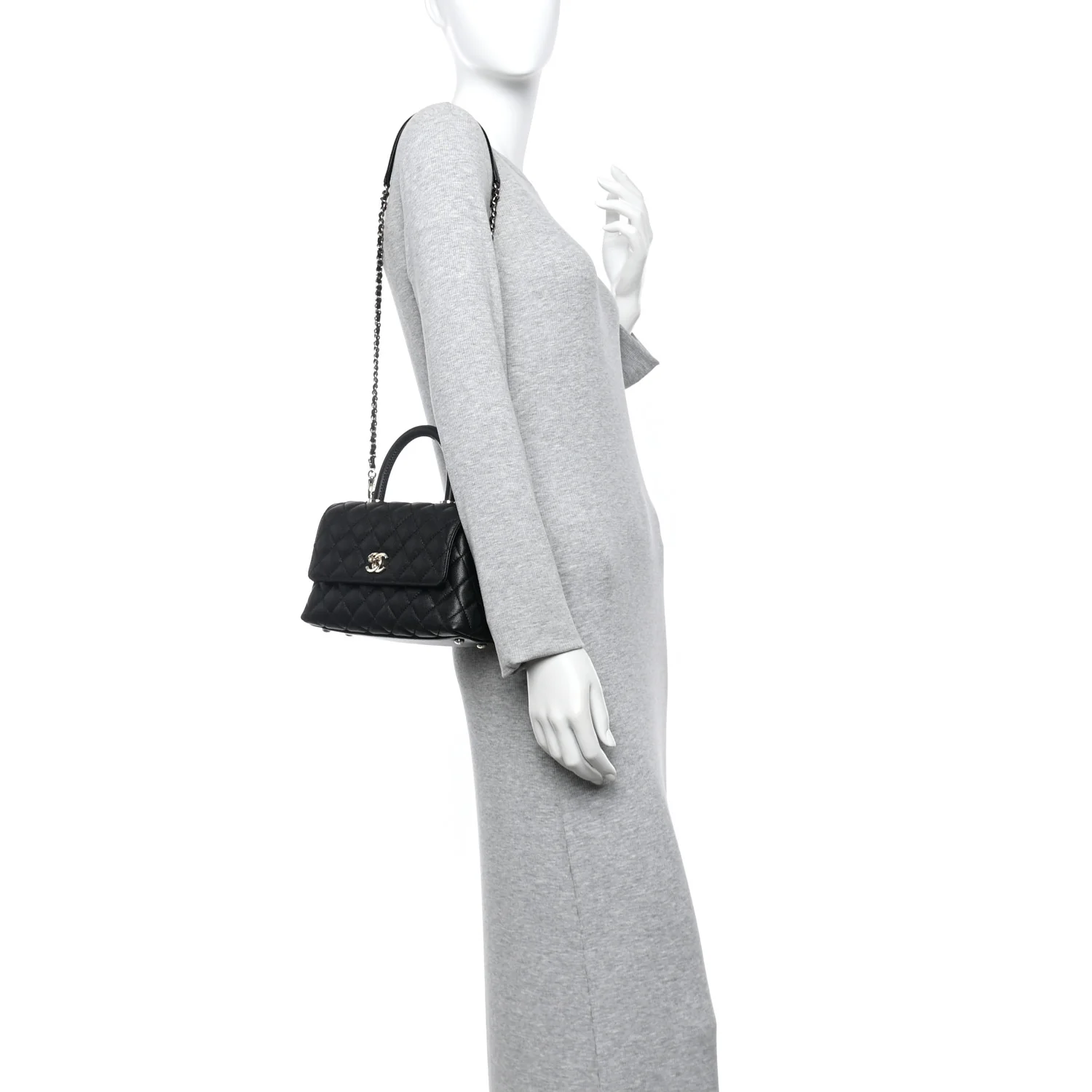Caviar Quilted Mini Coco Handle Flap Black