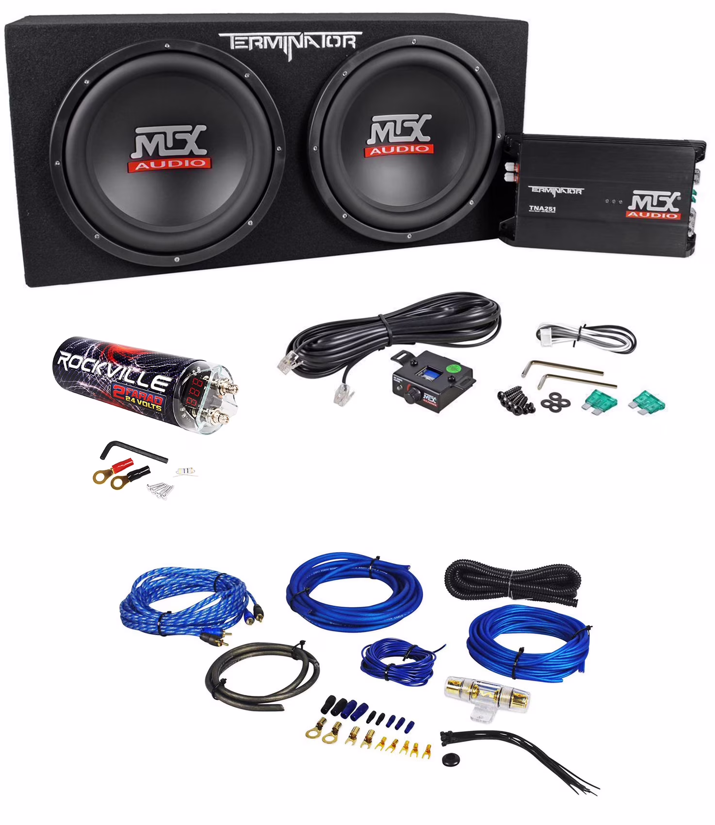 Terminator TNP212D2 Dual 12�� Subwoofers+Enclosure+Amp Kit+2 Farad Capacitor