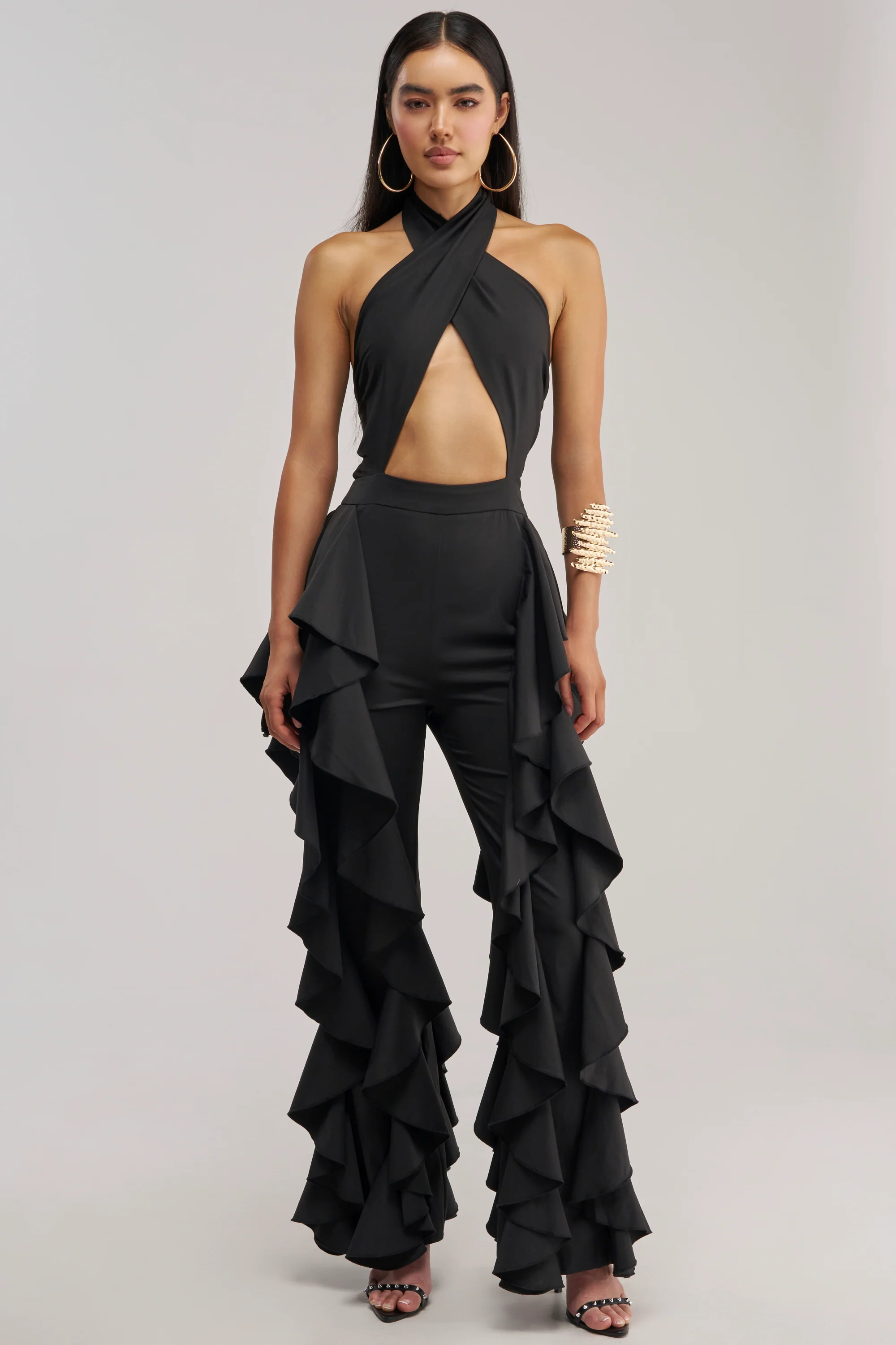 DANCE BREAK RUFFLE JUMPSUIT IN BLACK - Akira Store