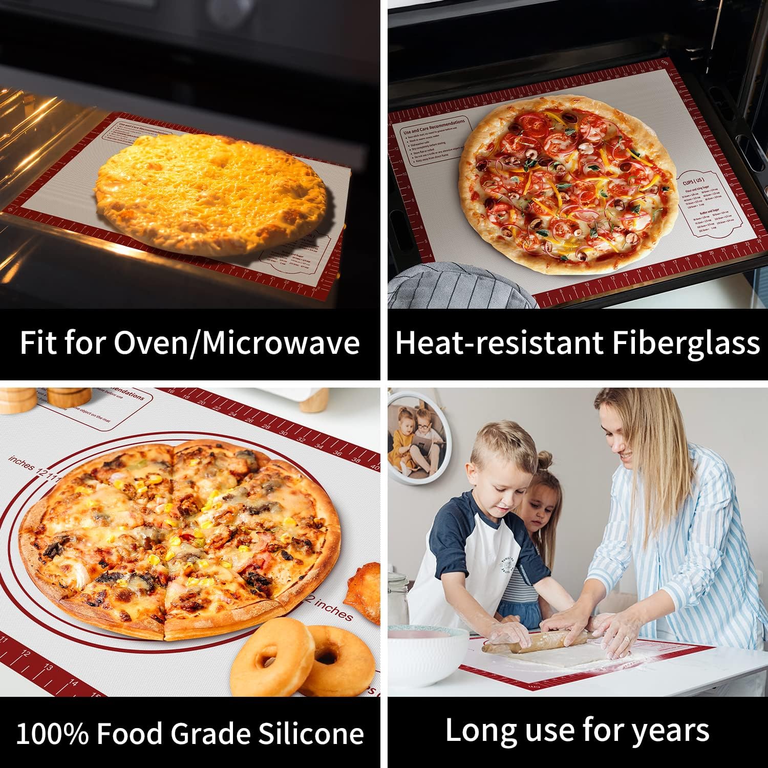 Silicone Baking Mat, Non-Stick Pastry Mat Sheet for Dough Rolling, Nonslip Fondant/Pie Crust Mat, Counter Mat Oven Liner Mat for Making Cookies, Macarons, Bread Baking Supplies Extra Large 26 x 16 Inch