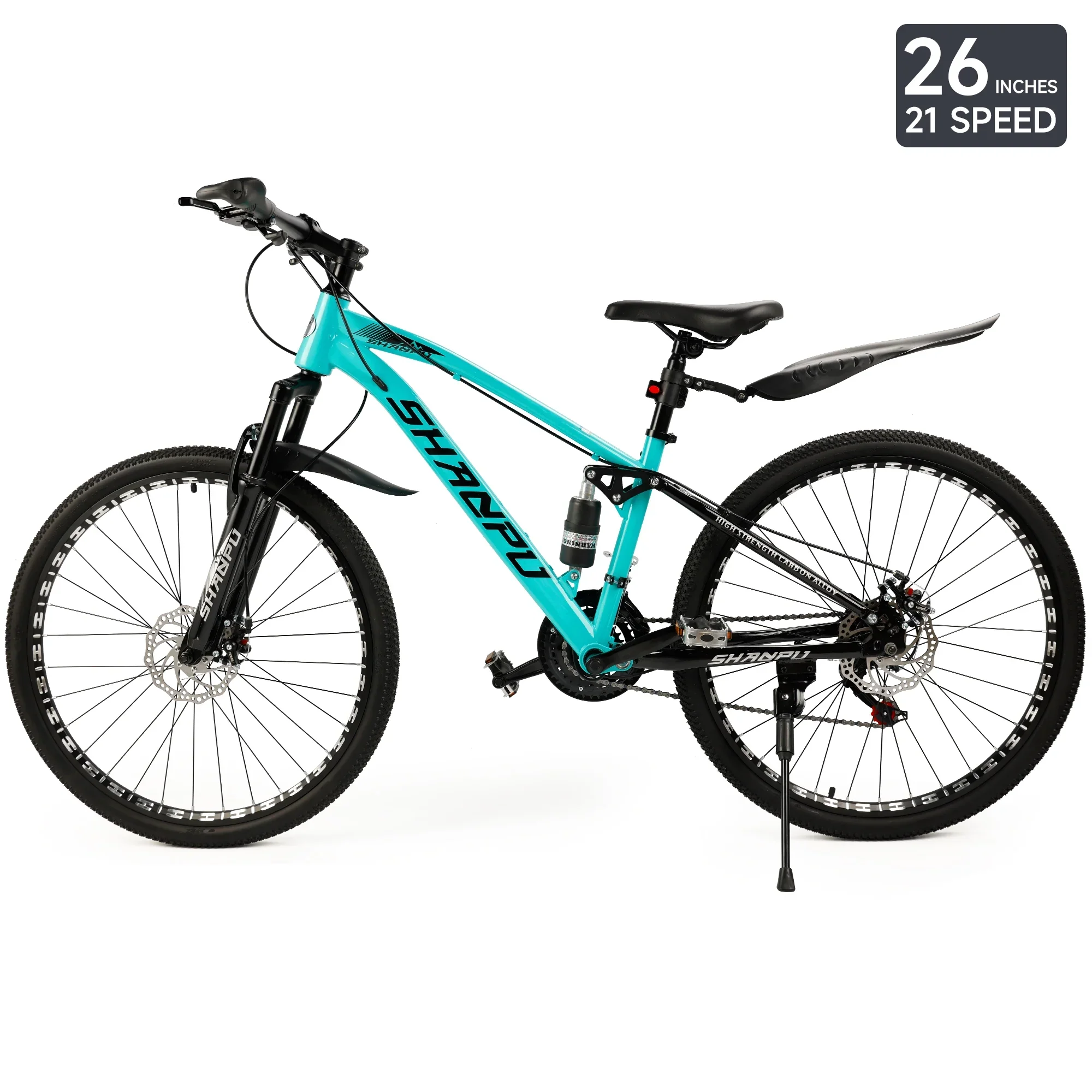 ARTUDATECH 26 Inch Wheel Full Suspension Mens Mountain Bike, Shimano 21 Speed,  Dual Disc Brake Bike for Men Womens Adult Bicycle With Bike Lock And Air Pump, orange