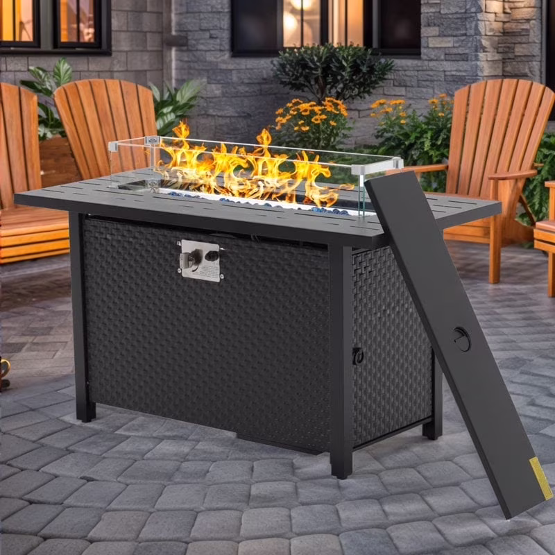 45 in Propane Fire Pit Table, 50000 BTU Gas Fire Pits Table with Lid & Lava Rock & Waterproof Cover, Outdoor Propane Firepit for Dining or Party, Outside, Patio, Garden, Yard