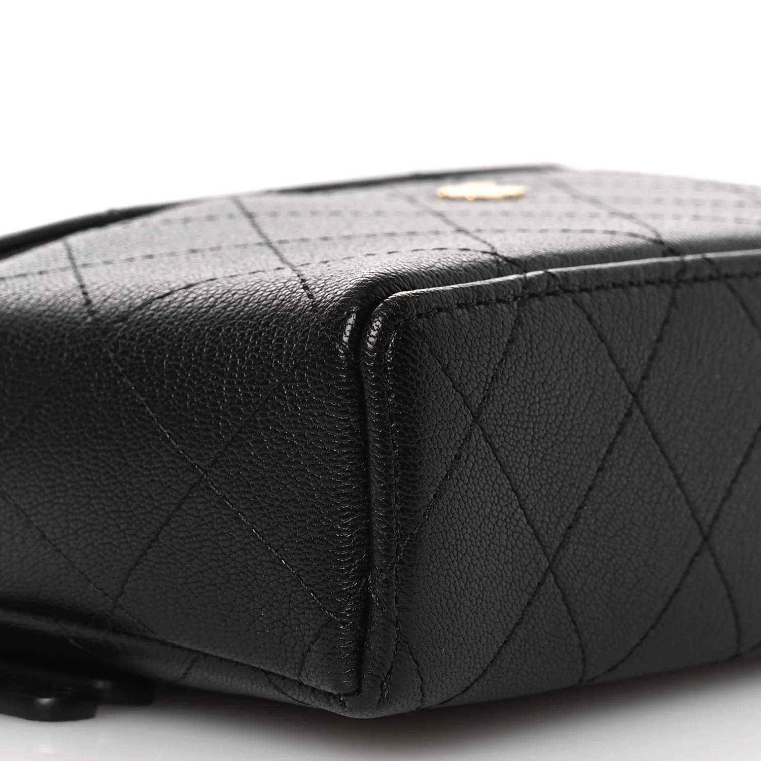 Goatskin Stitched Top Handle Slim Vanity With Chain Black