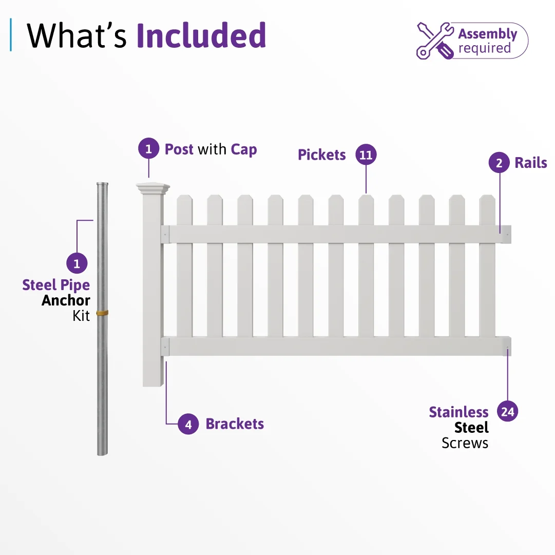 3ft H x 6ft W (1 Panel + 1 Post) No Dig Newport Fence Kit, White Vinyl Picket Fence, Easy Install Outdoor Fence for Backyard or Patio, DIY Decorative Fencing, ZP19002(White) - Image 5