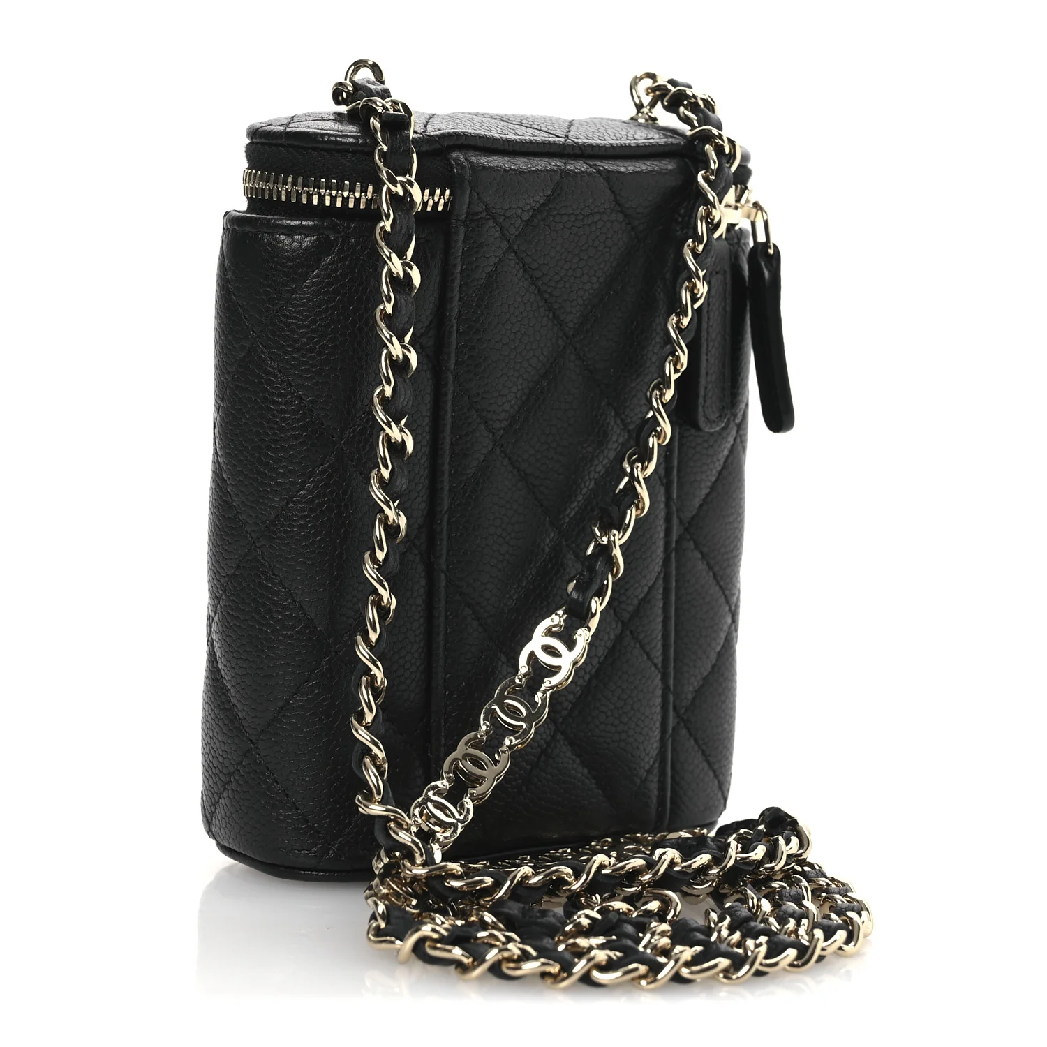 Caviar Quilted Small Vertical Coco Beauty Vanity Case With Chain Black