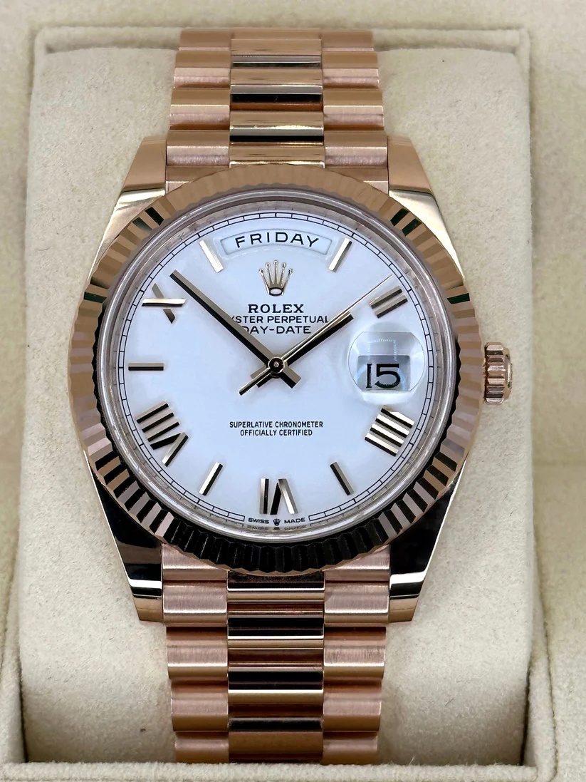 【Super Clone】RLX Day-Date President 40mm Everose Gold White Roman Dial - 228235