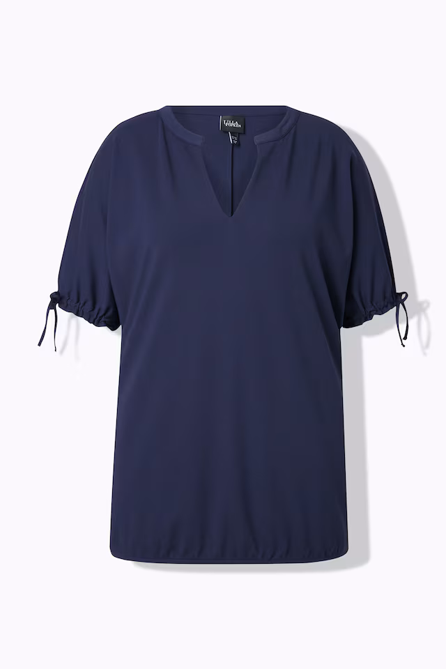 Drawstring Cuff Short Sleeve Elastic Hem Sweatshirt