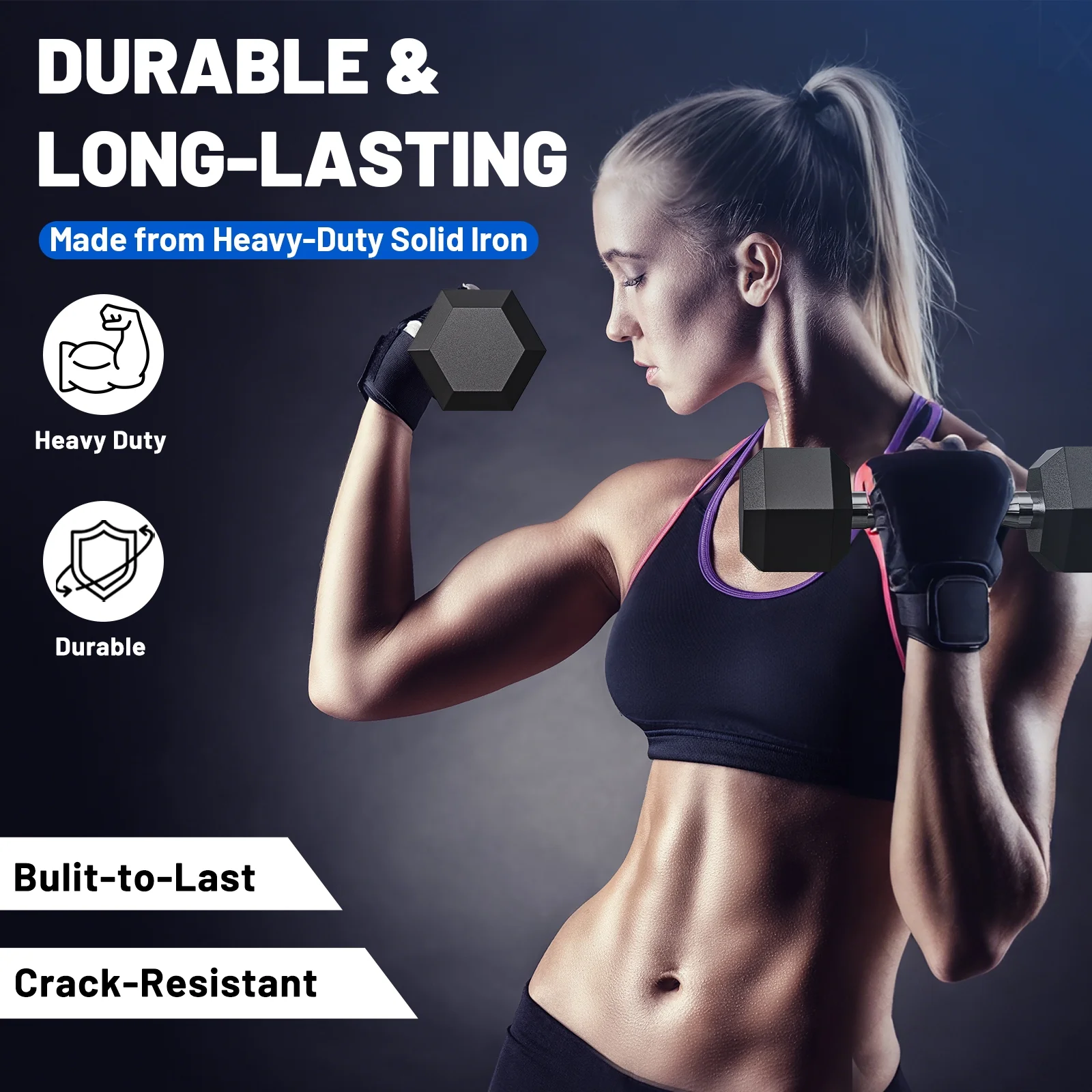 150 lb Dumbbell Set with Rack, Rubber Encased Hex Free Weights for Home Gym Strength Training(150 lb (5, 10, 15, 20, 25 lb) X 2 Rack) - Image 10