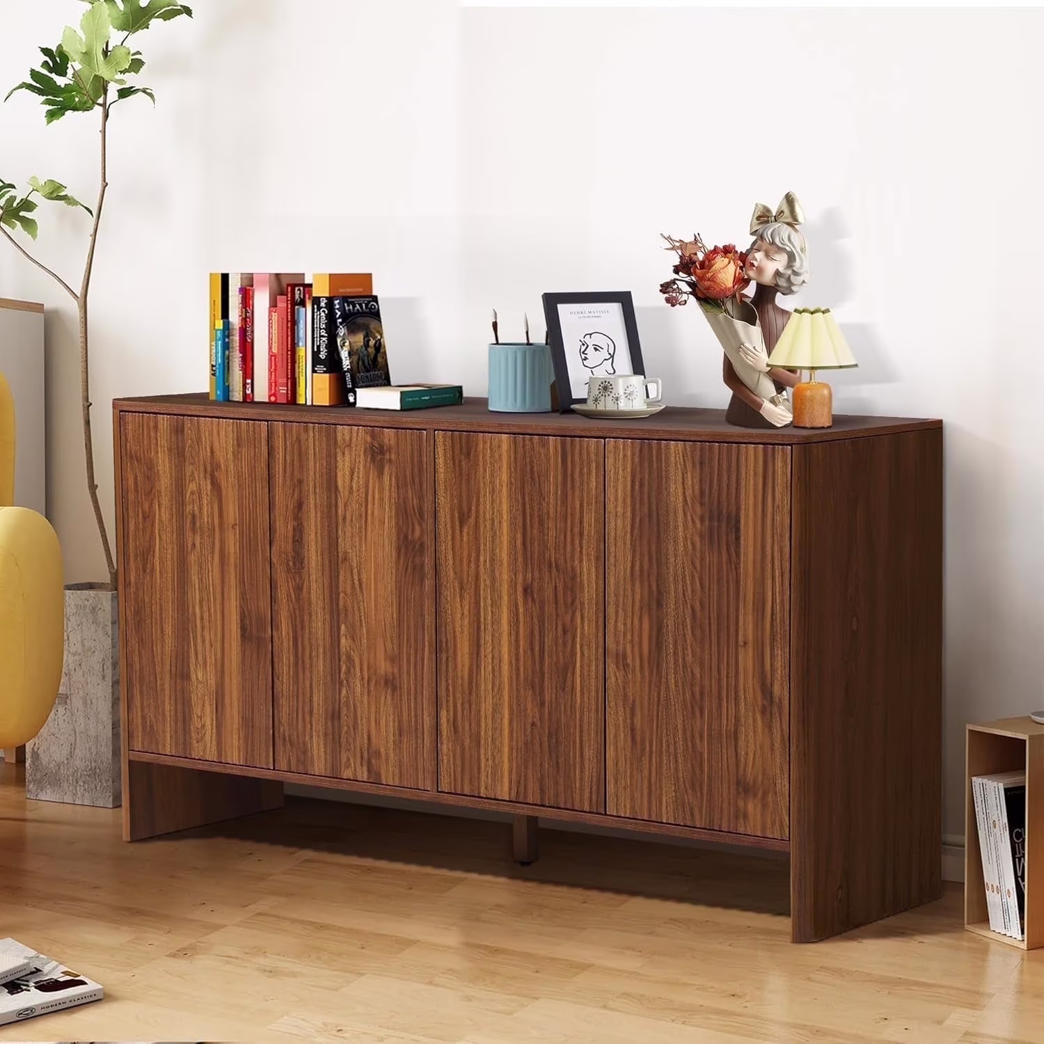 Sideboard Storage Cabinet with Doors and Shelves, Buffet Cabinet with Storage, Credenza Storage Cabinet for Kitchen, Wooden Fluted Cabinet, Under TV Cabinet with Storage Black(Black) - Image 7