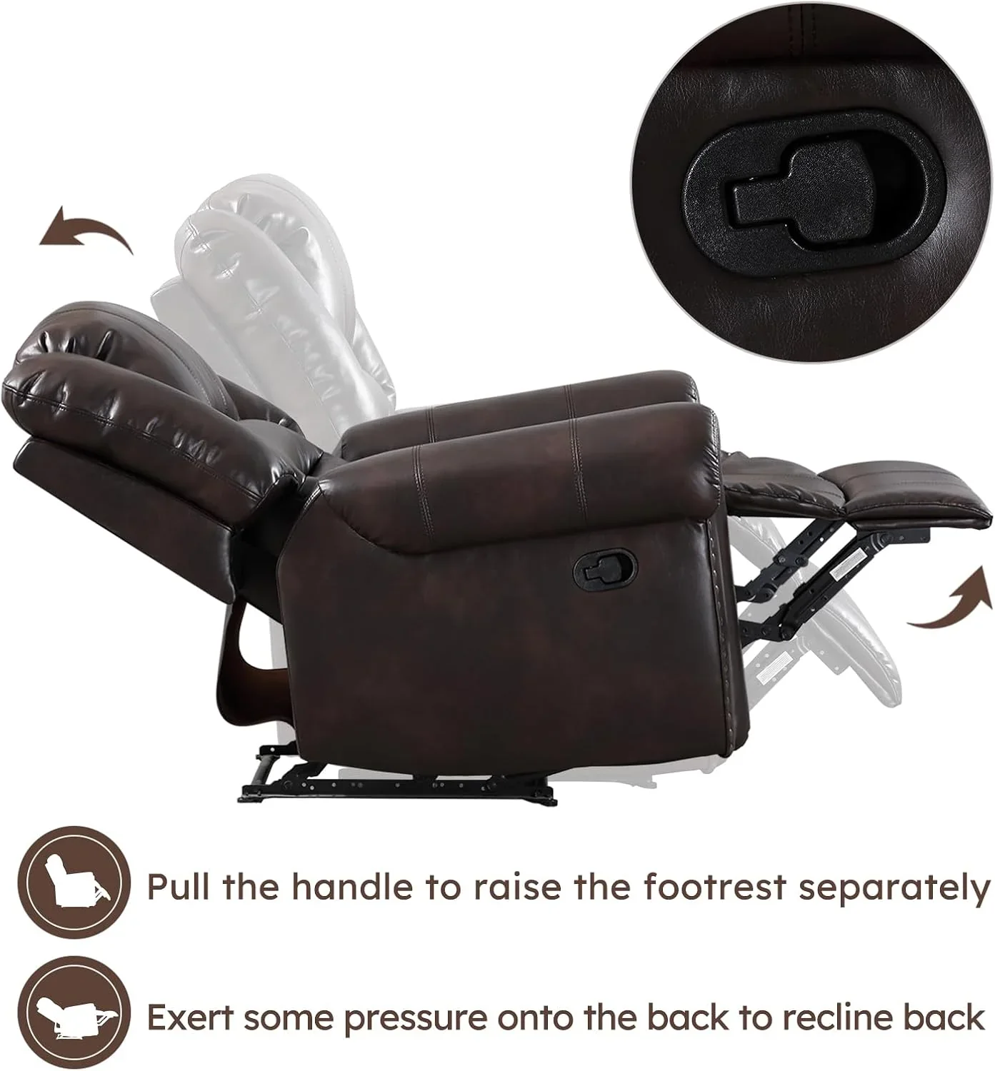 CANMOV Leather Recliner Chair, Classic and Traditional Manual Recliner Chair with Comfortable Arms and Back Single Sofa for Living Room, Nut Brown