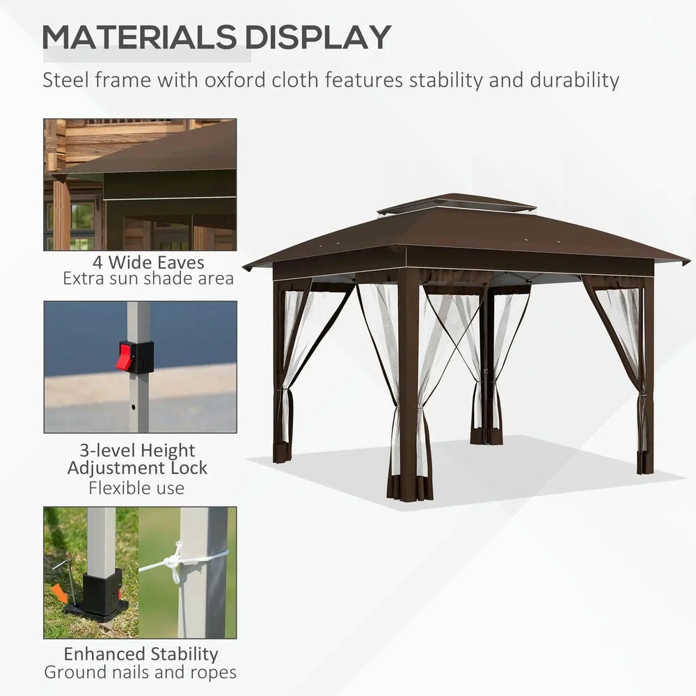 GVN Backyard Garden Canopy, Camping Canopy Screen Tent,12' x 12' Pop Up Canopy Tent with Netting and Carry Bag, Dark Brown
