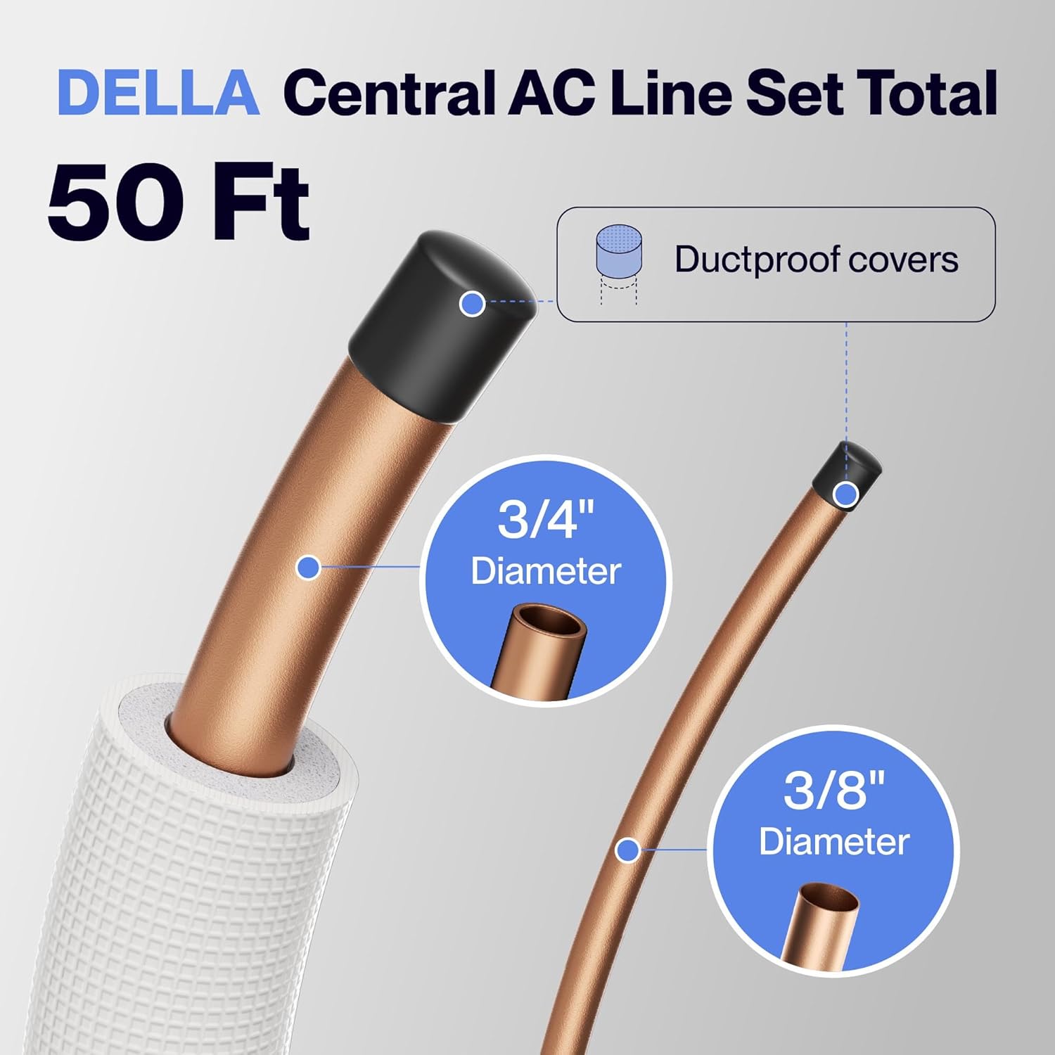 Della 50 Ft Length Central Air Conditioner Line Set, 3/8