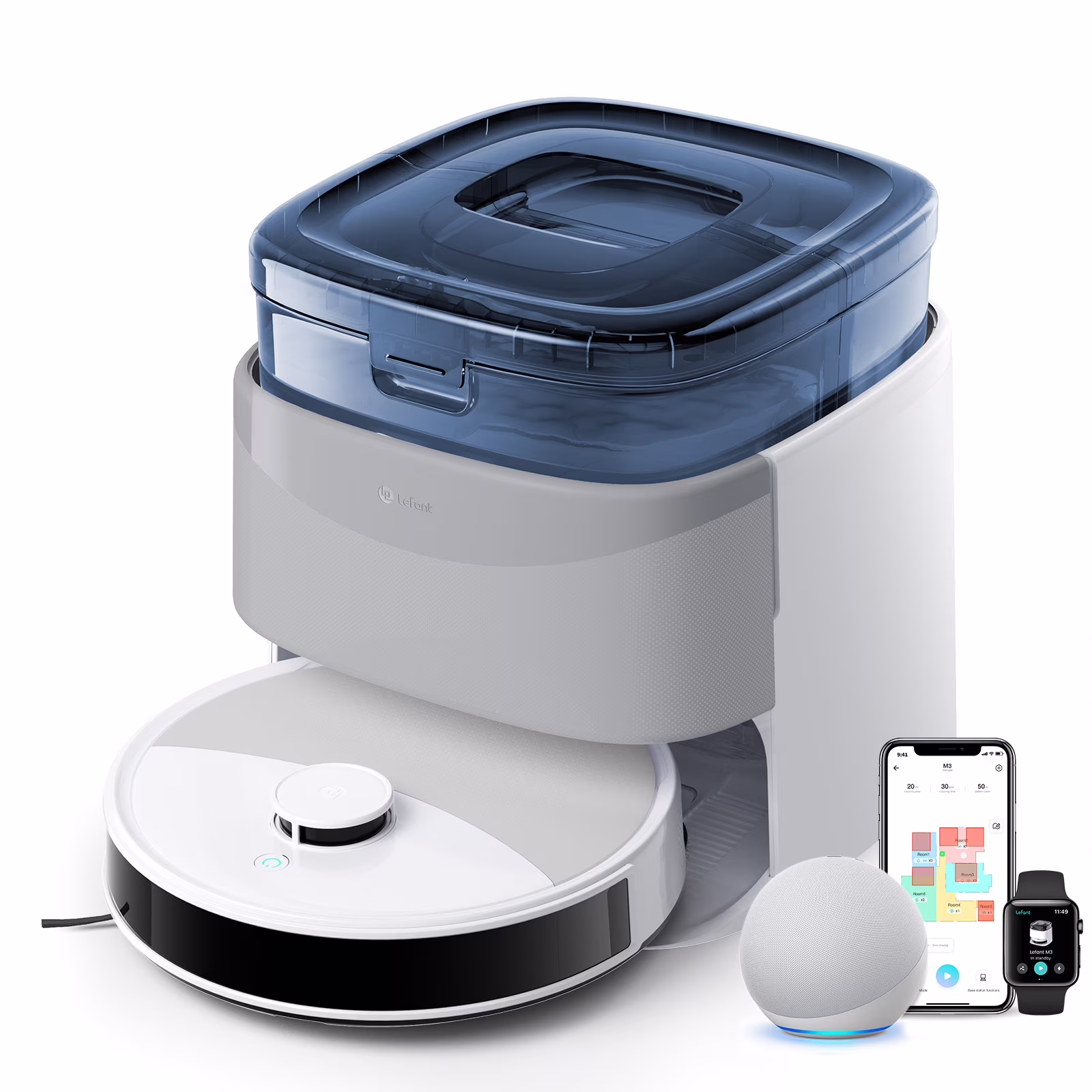 M3L Robot Vacuum and Mop, 12000Pa Suction, All-in-One Base Station, Anti-Tangle Brushes Dual Spinning Mop, Self-Emptying Refilling, LIDAR Navigation(M3L)