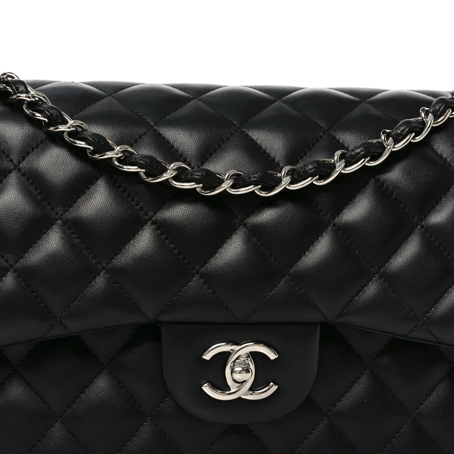 Lambskin Quilted Jumbo Double Flap Black