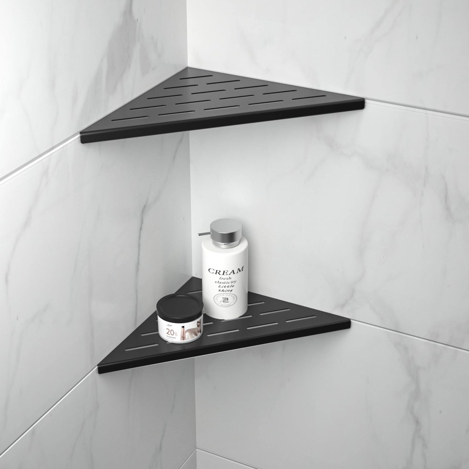 Bernkot 10'' Corner Shower Shelf 2pcs, 304 Stainless Steel Recessed Bathroom Shelves for Tiled Wall, No Drilling Needed (10'', Black)