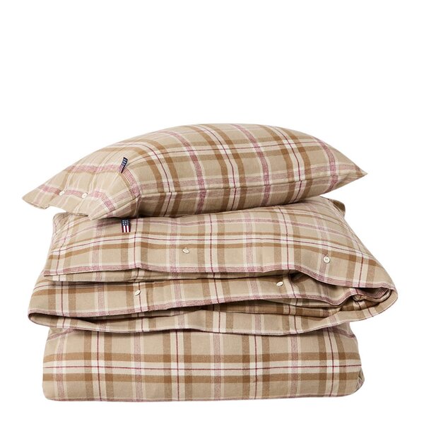 Sengesett 140x220 cm bomullsflanell rutete fudge/beige/fig