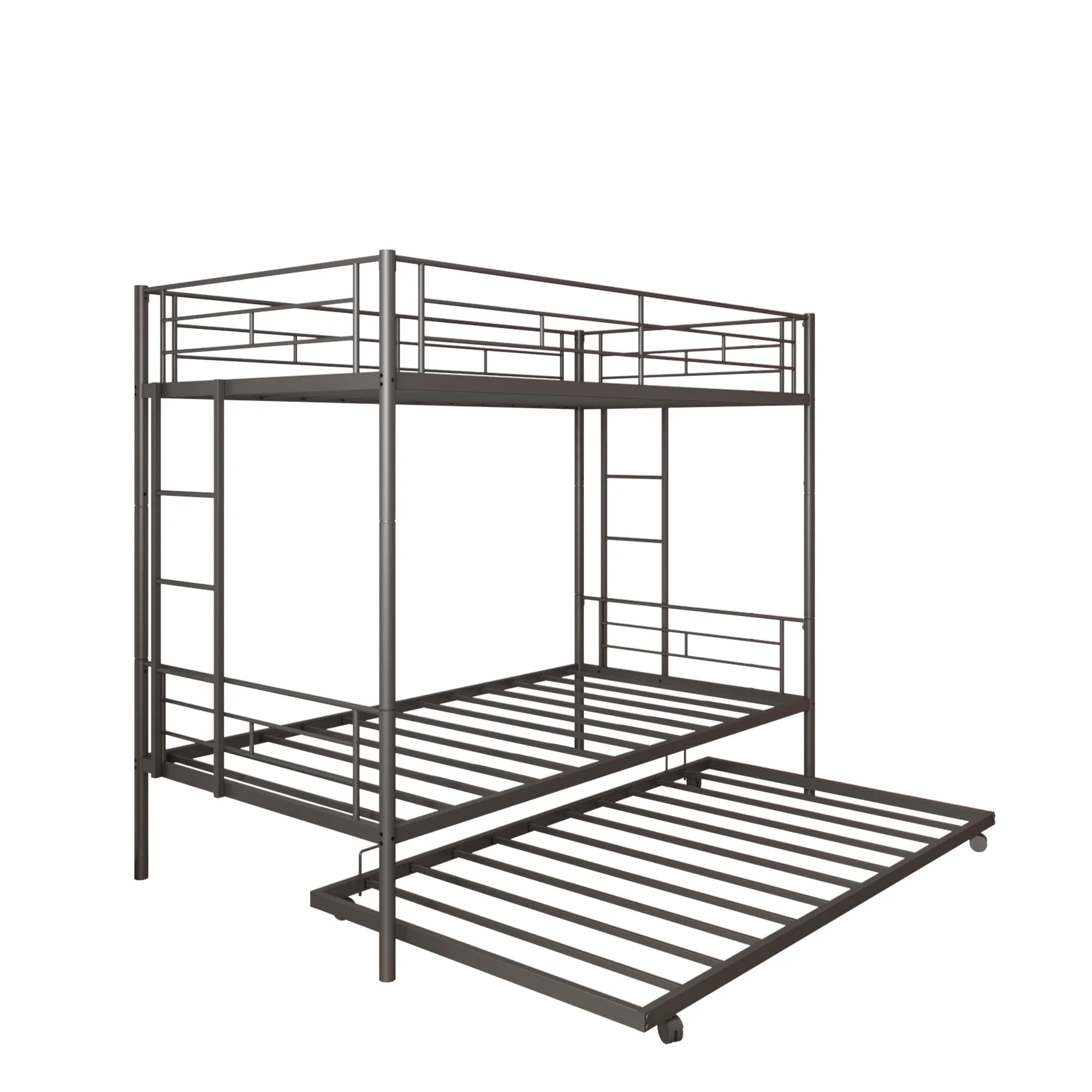 Twin Over Twin Bunk Bed with Trundle, Metal Bunk Beds for Kids Adults Teens, Bed Frame Can Be Divided Into 2 Twin Beds with 2 Side Ladders, Metal Support Slat, Safety Guard Rail, Black Image 5