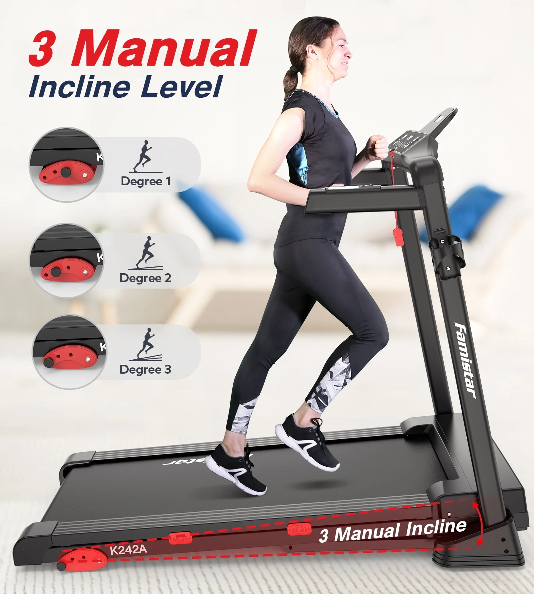 Folding Treadmill Clearance for Home with Adjustable Incline, Smart APP, 8MPH Speed, 250 lb, Hifi Bluetooth Speakers, 15 Programs 3 Modes, 3.0HP Foldable Compact Treadmill Walking Running Machine