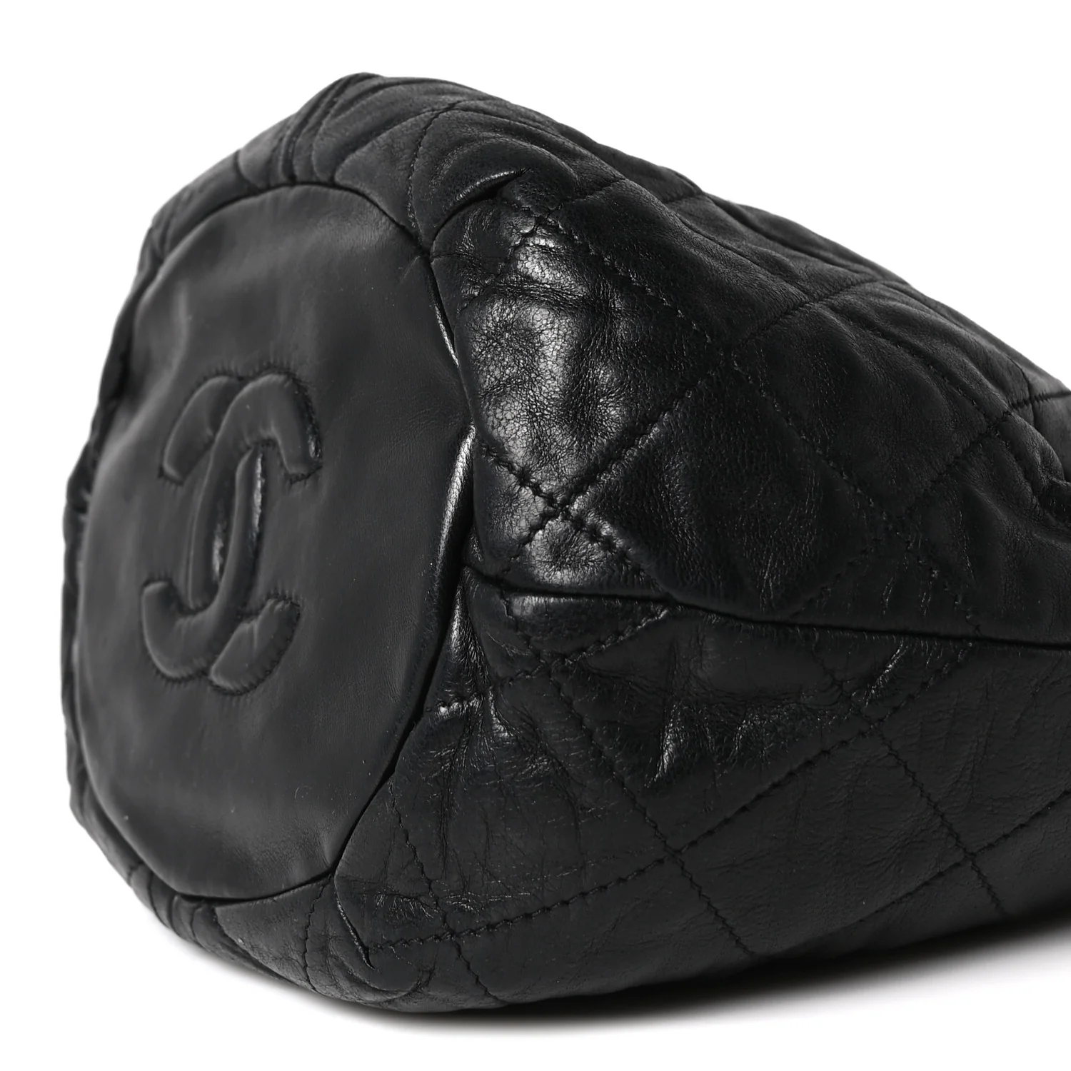 Lambskin Quilted Mini Drawstring Bucket Bag Black