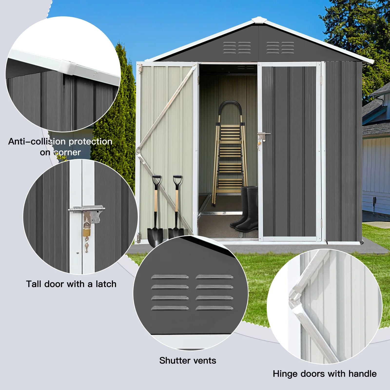 Outdoor Storage Shed with Lockable Doors, Dark Gray(6' x 4'# Gray) - Image 6