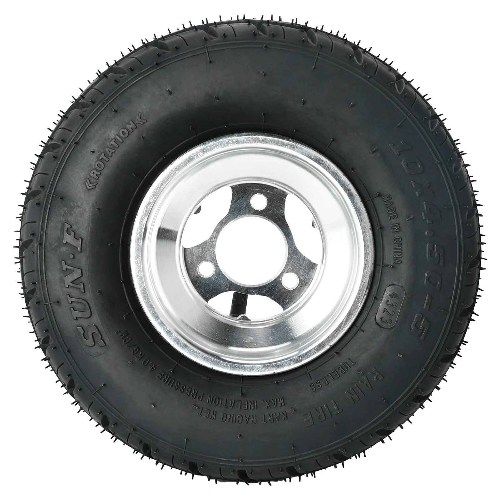Set 4 Go Kart Tires and Rims, 10x4.50 - 5 Front Tubeless Tires Rims, 11x7.10 - 5 Rear Tires Rims, Go Cart Wheels and Tires Fit Bolt Pattern 58 Mm with 3 Holes Drift Trike, Buggy Lawn Mower