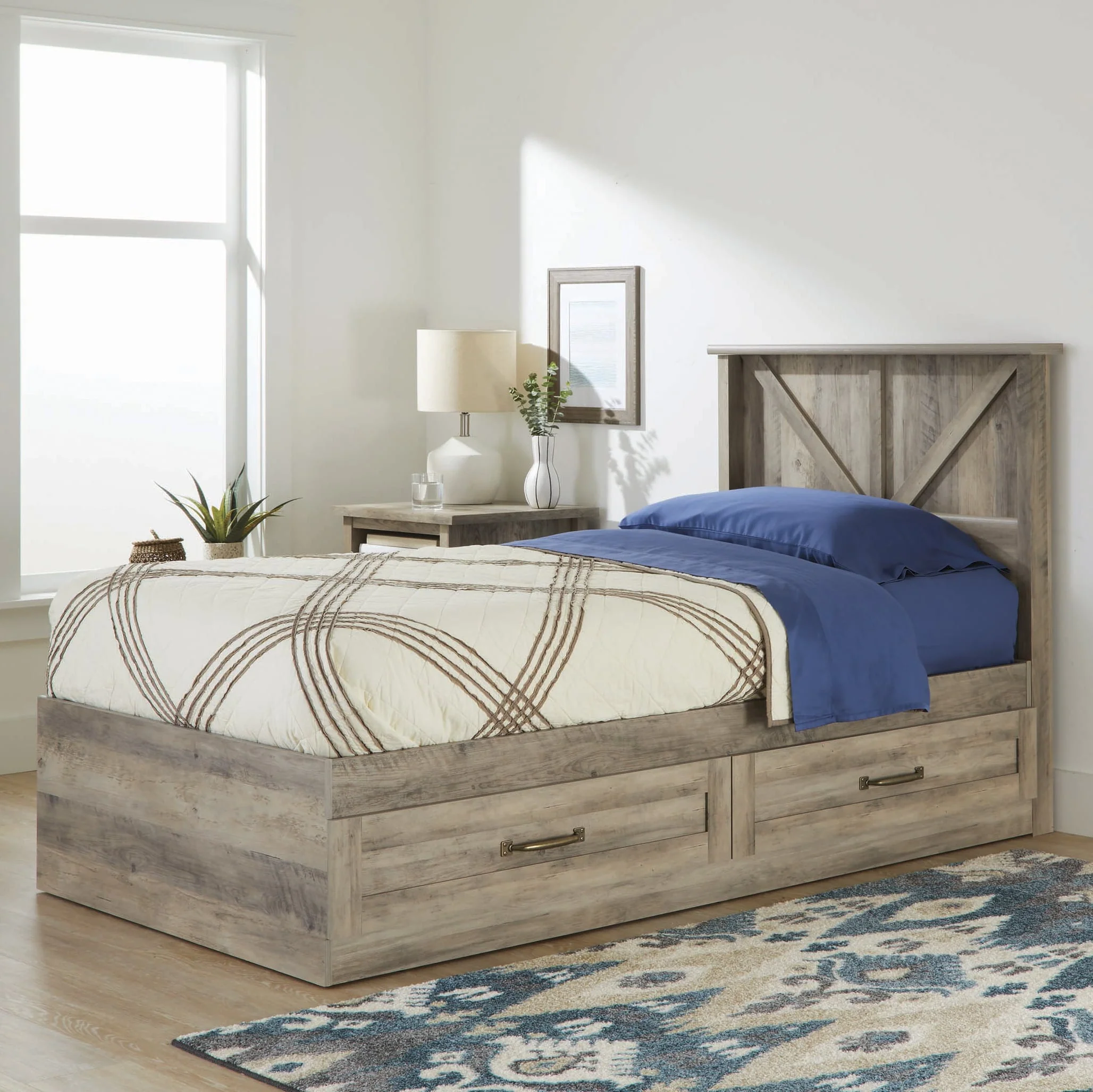 Modern Farmhouse Platform 2 Drawer Storage Bed, Twin, Rustic Gray Image 4