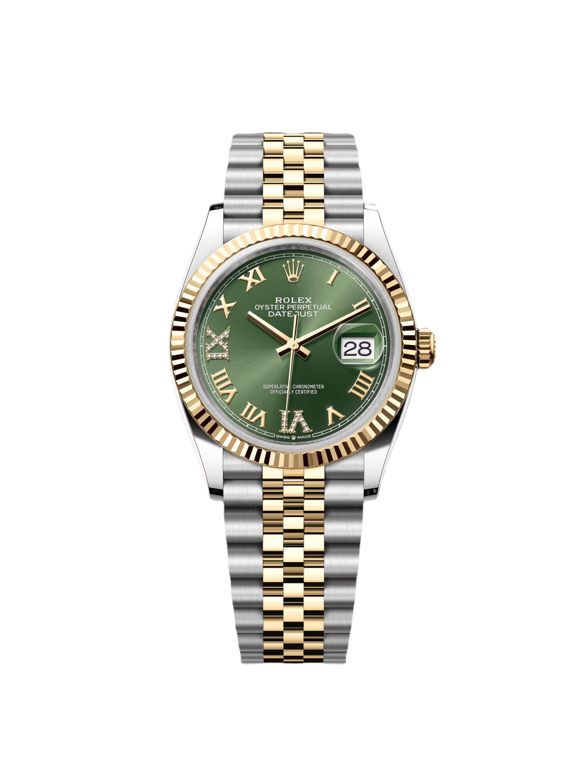 【Super Clone】RLX  Datejust 36mm 126233 Olive-green Roman Diamond Dial Two-Tone Jubilee Bracelet
