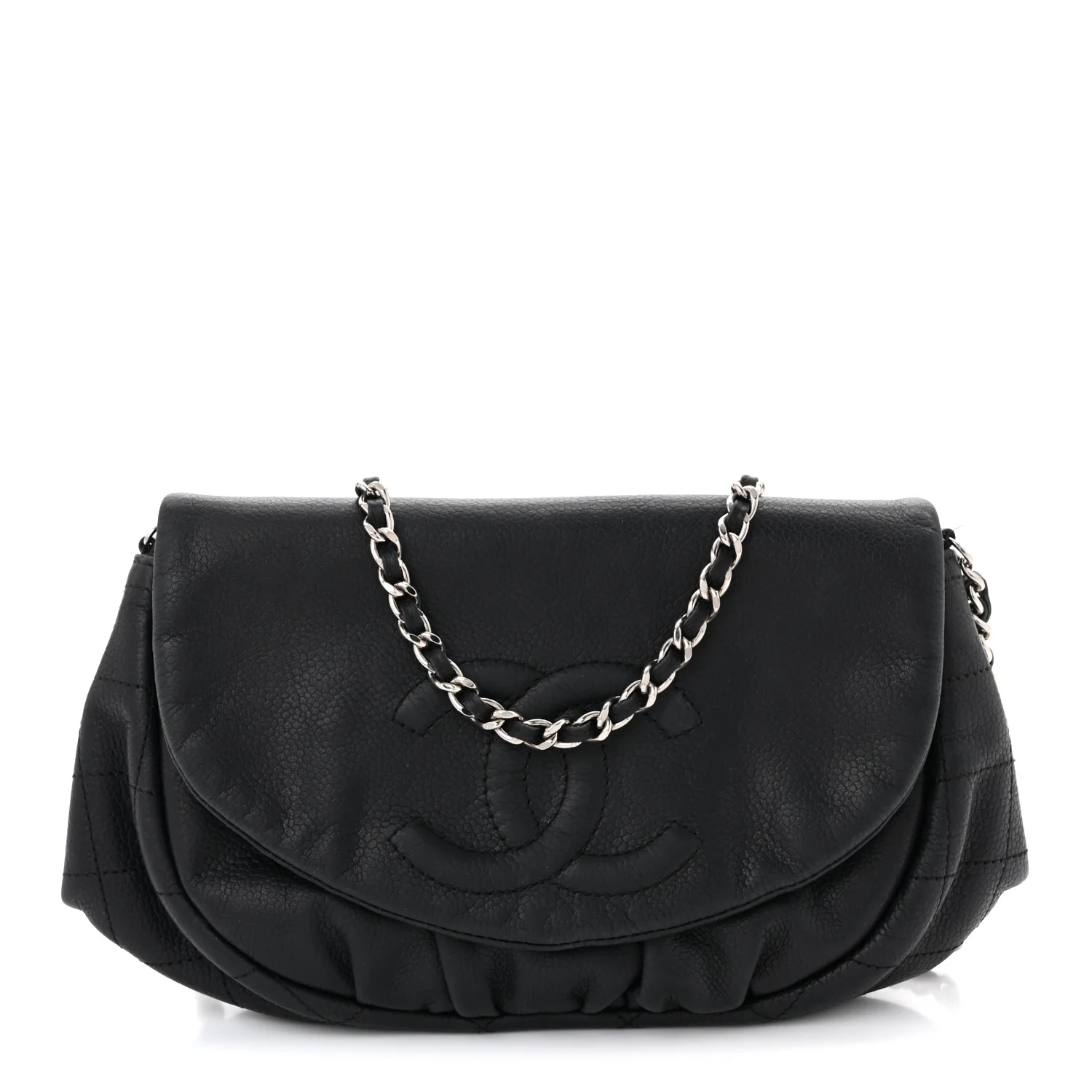 Lambskin Half Moon Wallet On Chain WOC Black